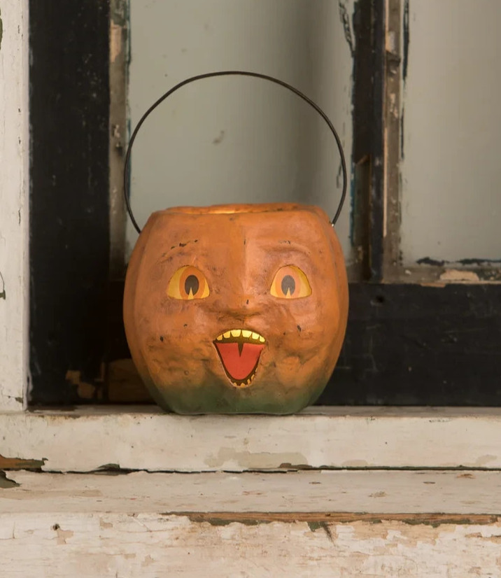 Bethany Lowe Halloween Vintage Happy Mini Pumpkin Bucket, TJ1329 NWT