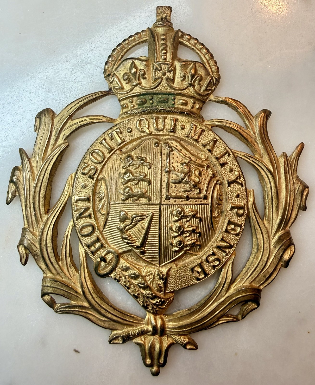 c1920s-30s British Colonial Police King's Crown Helmet Plate Badge 3.25in