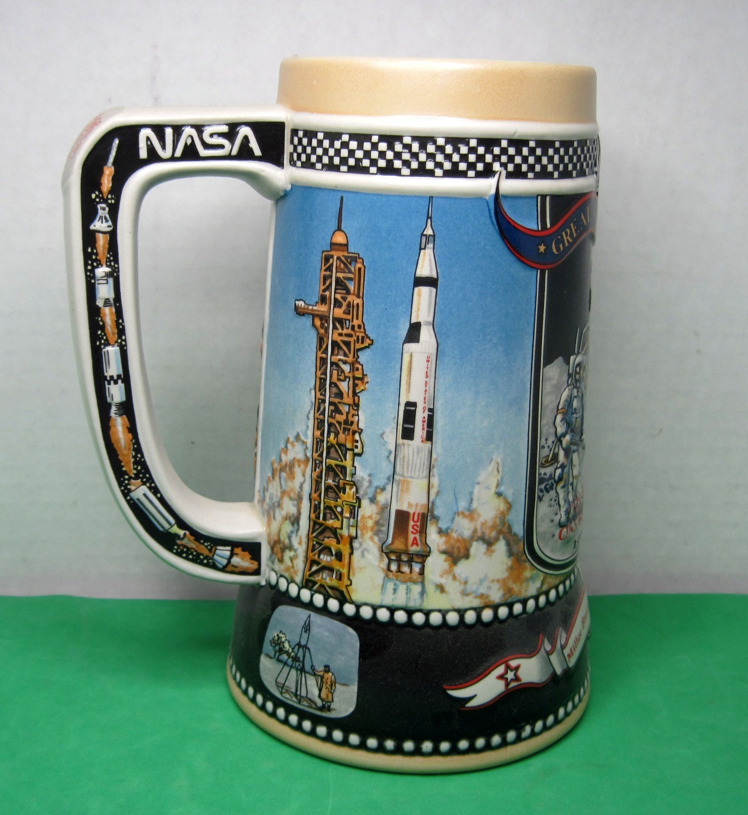 1990 Miller NASA 16oz. Beer Stien /Mug: 1969 Apollo-11 Rocket Lunar Landing