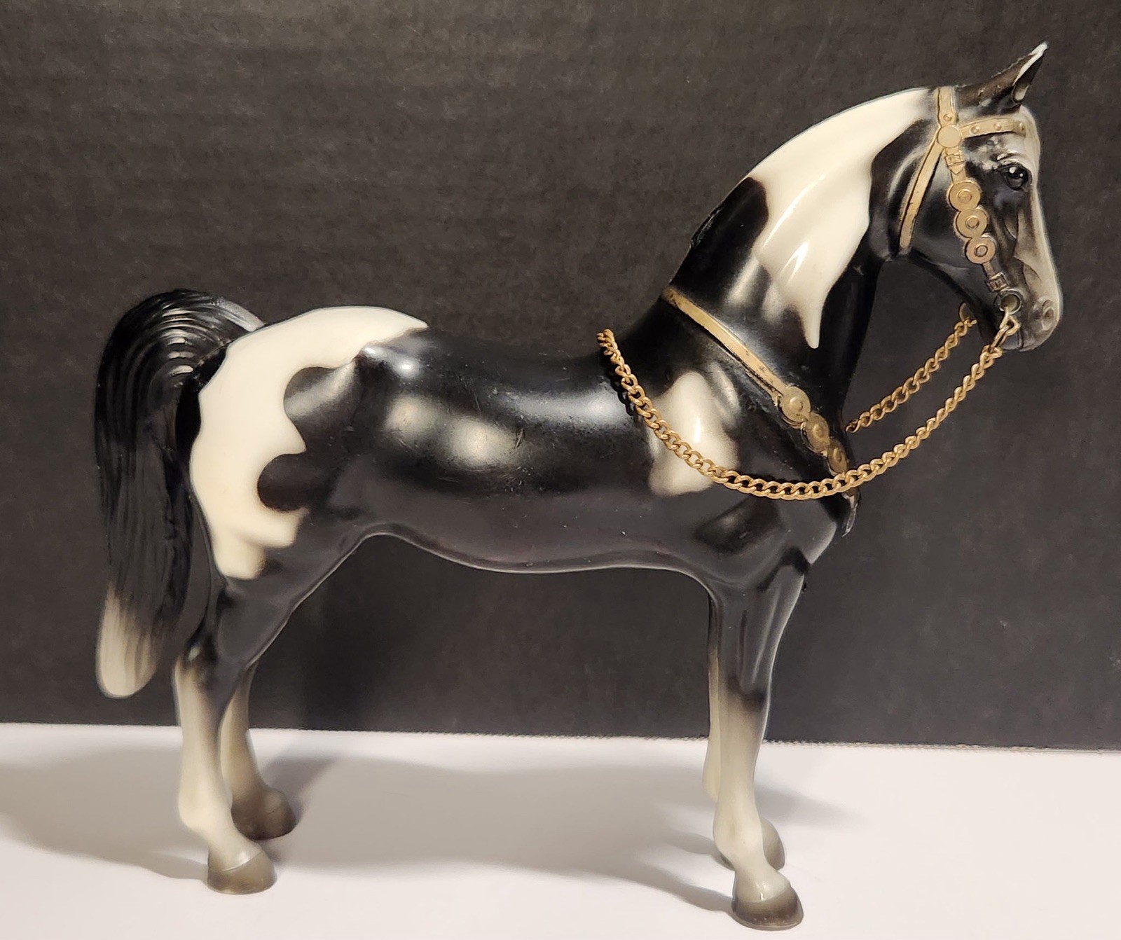 Breyer #55 Western Horse Vintage Black White Pinto Chain Reins 8\