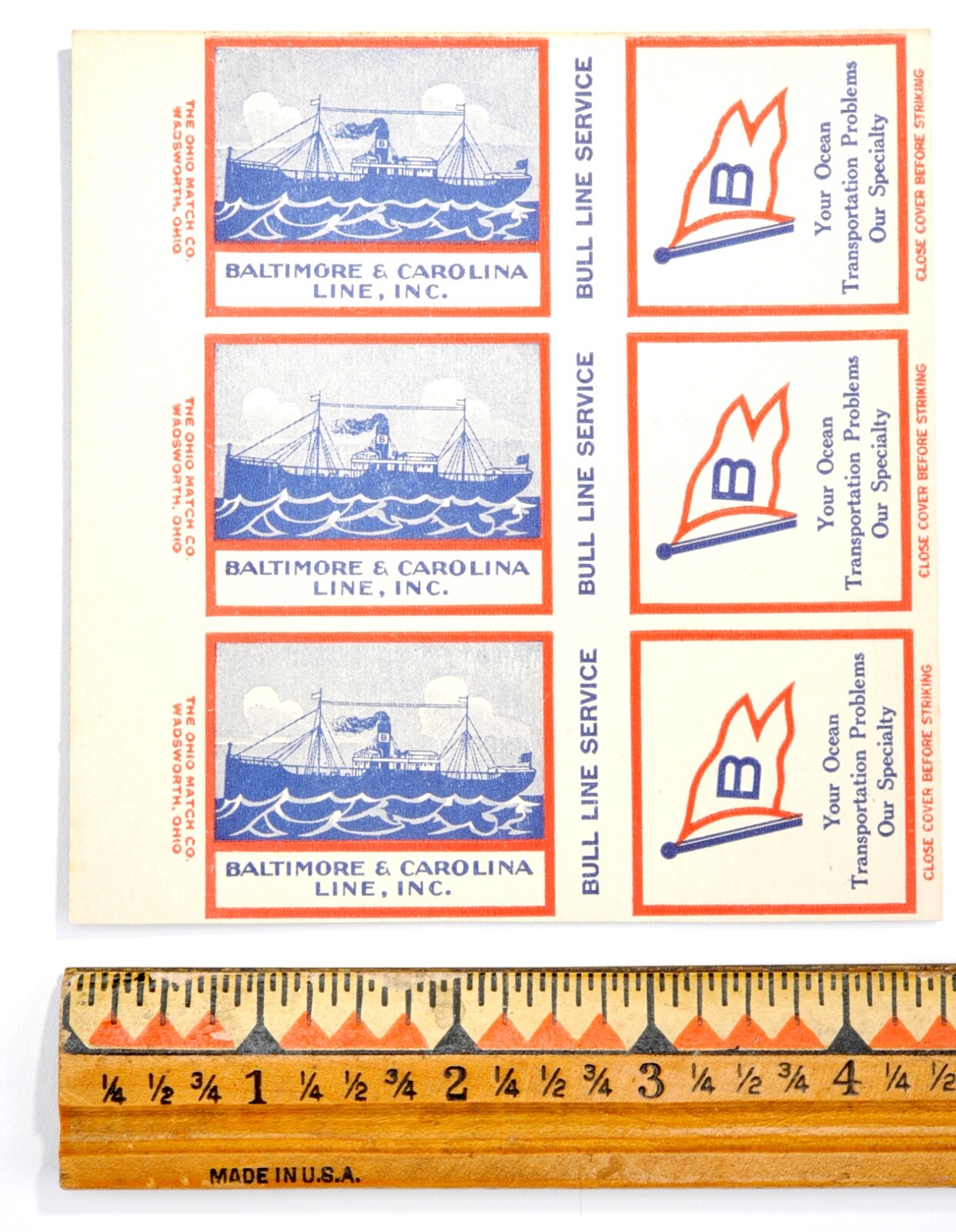 Vintage 1930's Matchbook Uncut Cover Baltimore & Carolina Shipping Line, Inc. #9 Vintage 1930's Matchbook Uncut Cover Baltimore & Carolina Shipping Line, Inc. #9