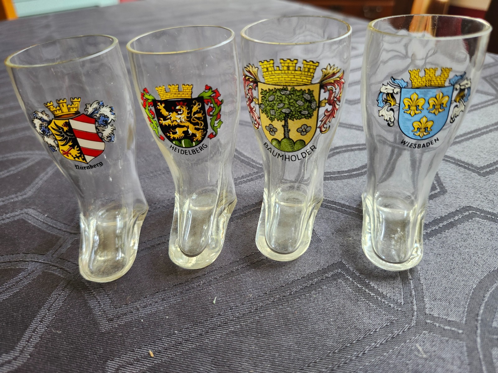 4 Vintage German Mini Beer Stein Mug Boot Shot Glasses 4 Vintage German Mini Beer Stein Mug Boot Shot Glasses