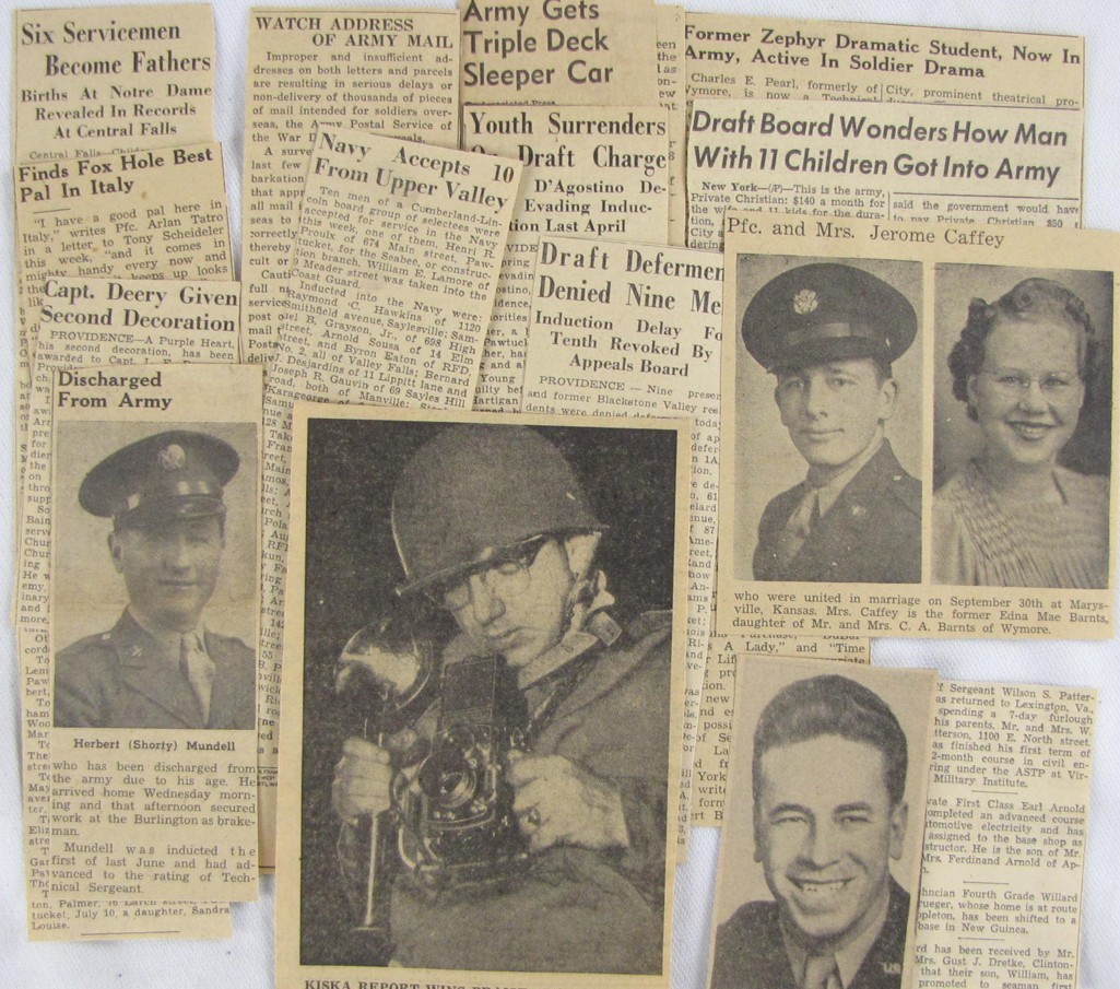 Vintage 1942-45 US Army, Marines, Navy Soldiers Newspaper Clippings