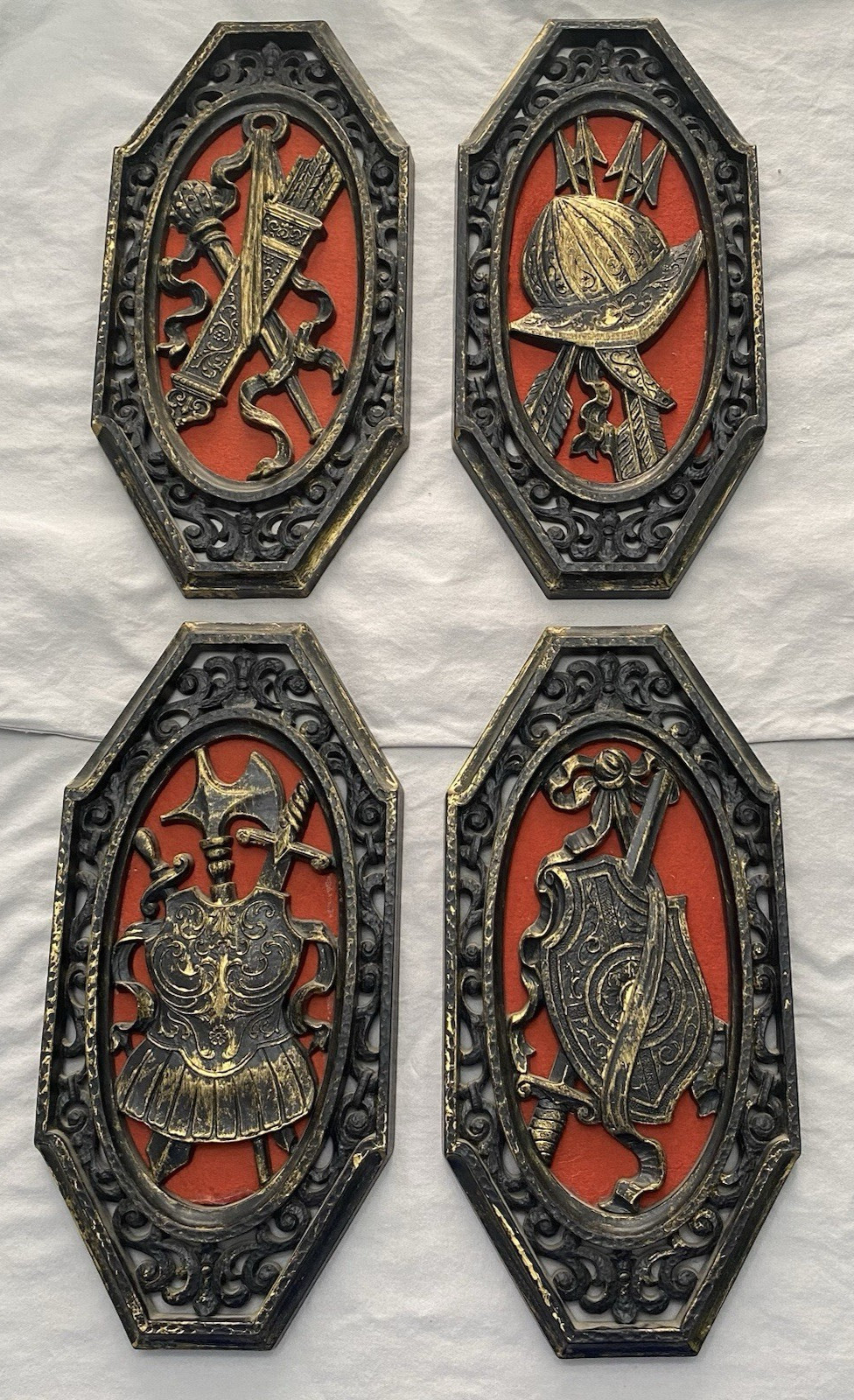 Homco Spanish Gothic Medieval Wall Plaques Coat of Arms Vintage MCM-Set of 4 Homco Spanish Gothic Medieval Wall Plaques Coat of Arms Vintage MCM-Set of 4
