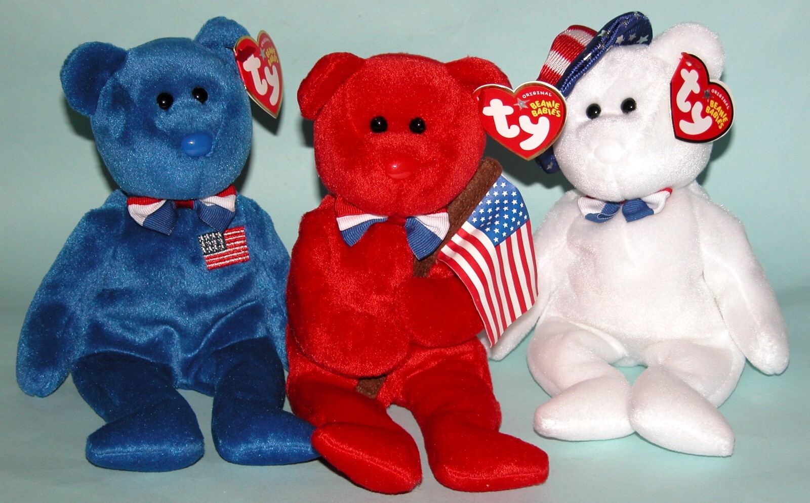 TY, Patriotic Beanie bears, 3 pc. set John, Thomas, Benjamin, Red, white & blue TY, Patriotic Beanie bears, 3 pc. set John, Thomas, Benjamin, Red, white & blue