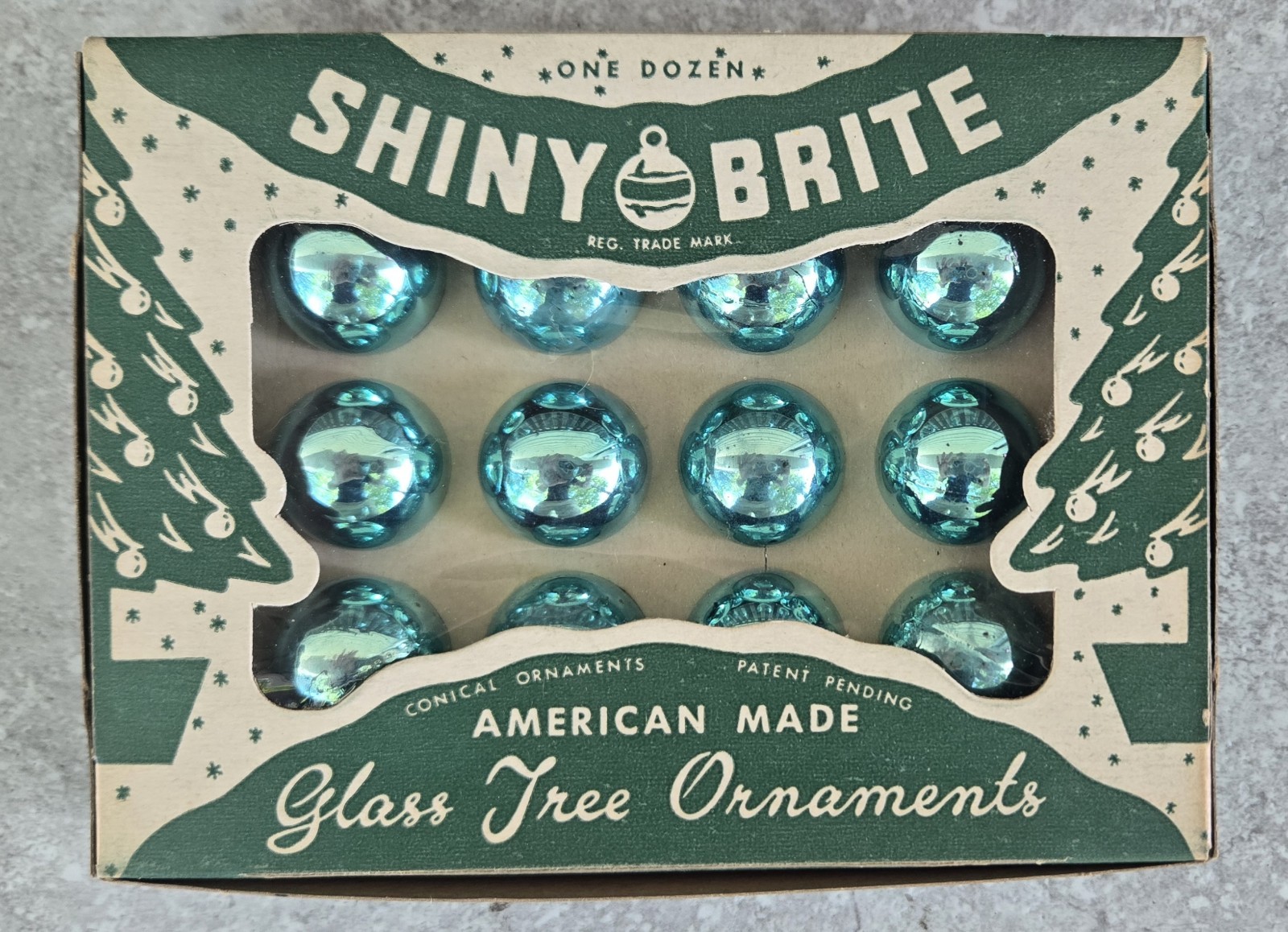 12 Vtg Deadstock Shiny Brite MINI Mercury Glass Feather Christmas Tree Ornaments