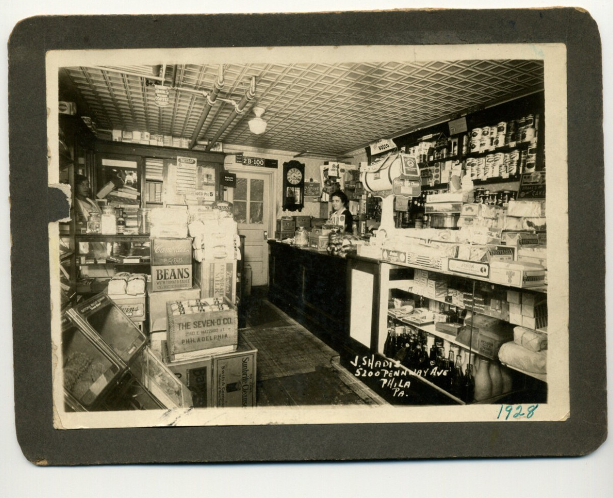 Two Original 1928 Photos Interior Grocery Stores and Product Display.