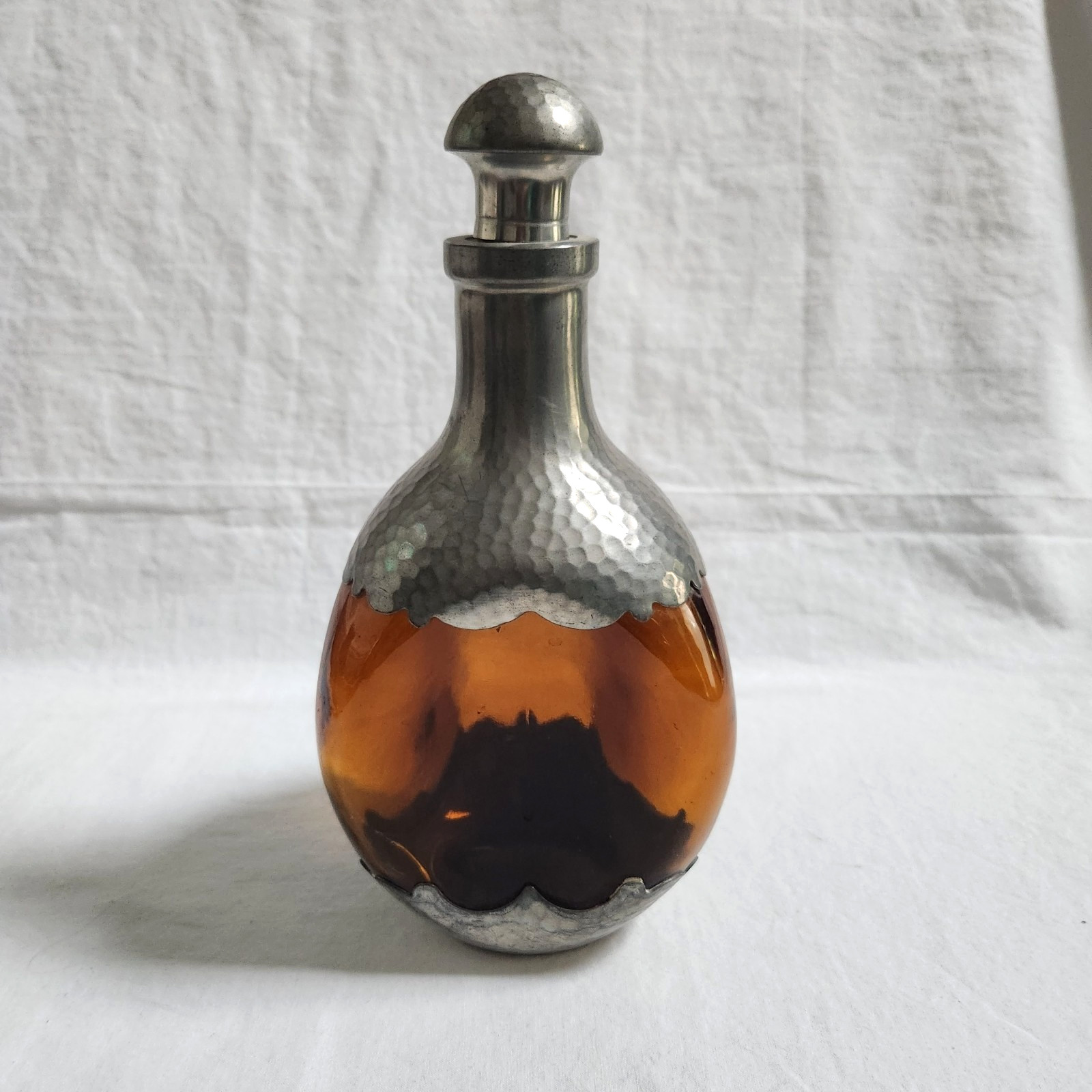 VTG Royal Holland Pewter Amber Glass Decanter Bottle Stopper Triangle Barware