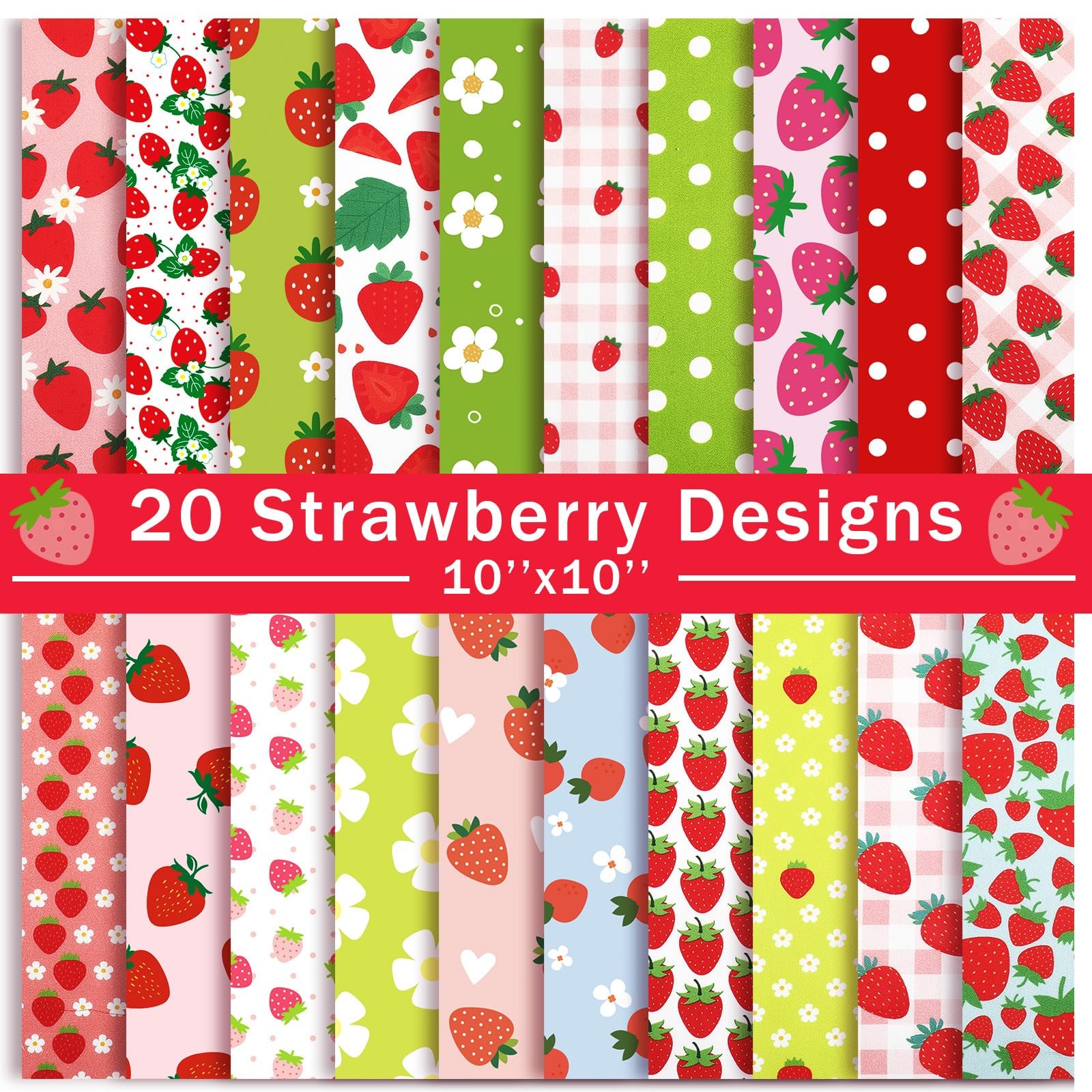 HunnmingRe 20 Pcs 10''x10'' Strawberry 10 inches x 10 inches, Bright Colors