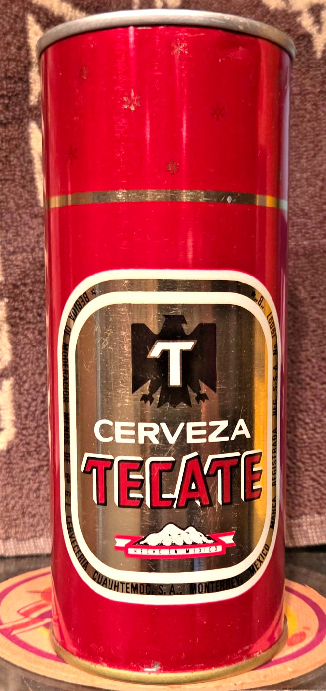 1970 BOTTOM OPENED MEXICO TECATE PULL TAB BEER CAN CERVEZA STEEL EMPTY 16 OUNCE