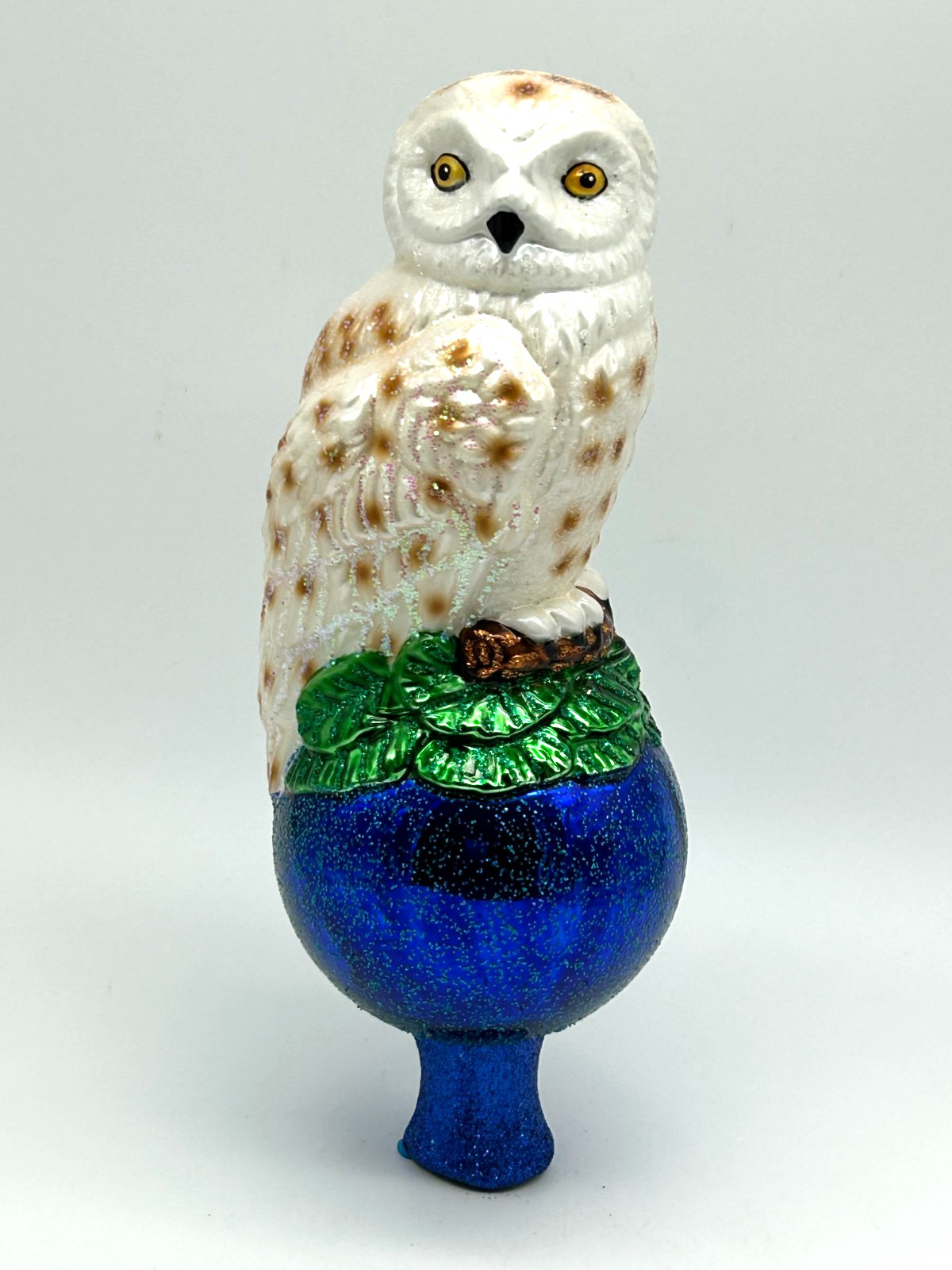 2019 Old World Christmas Blown Glass Snowy Owl Tree Topper w/ Original Box