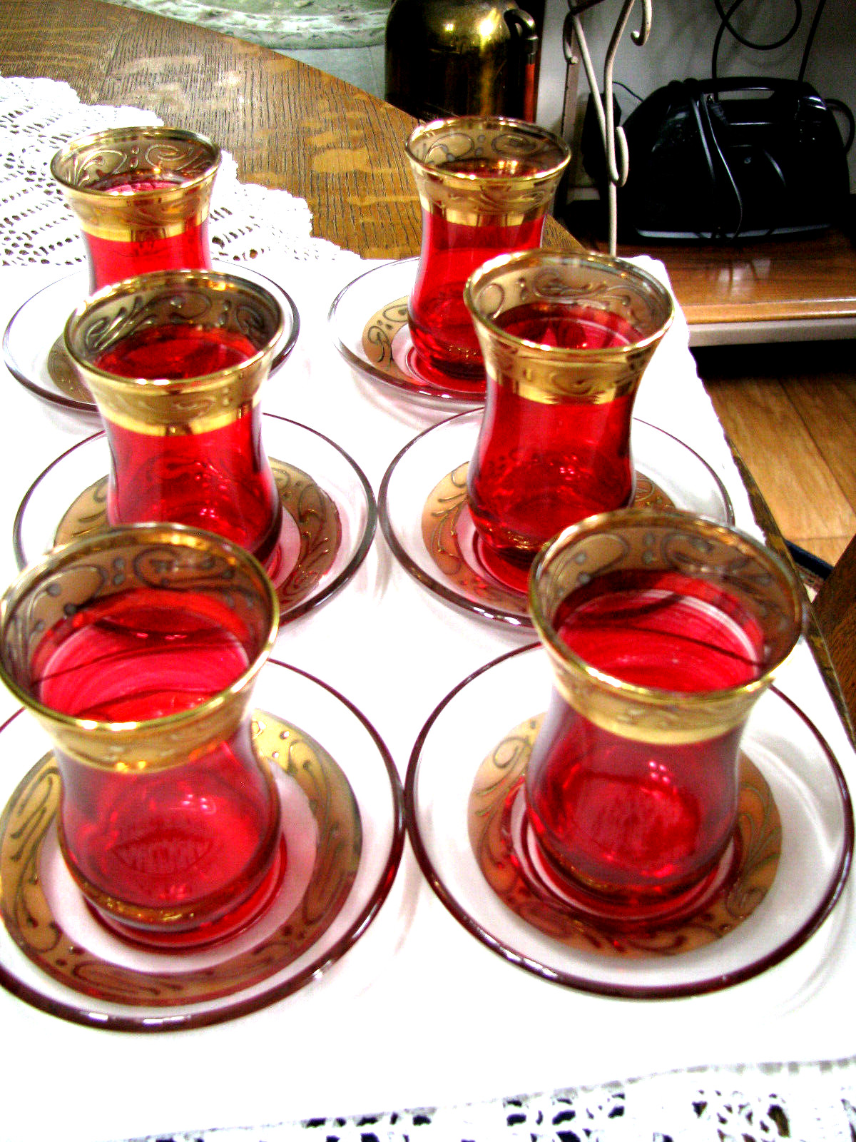 Vint Pasabahce,Istanbul 24K Gold & Cranberry Glass Tea, Coffee, Drink Set*SALE* Vint Pasabahce,Istanbul 24K Gold & Cranberry Glass Tea, Coffee, Drink Set*SALE*
