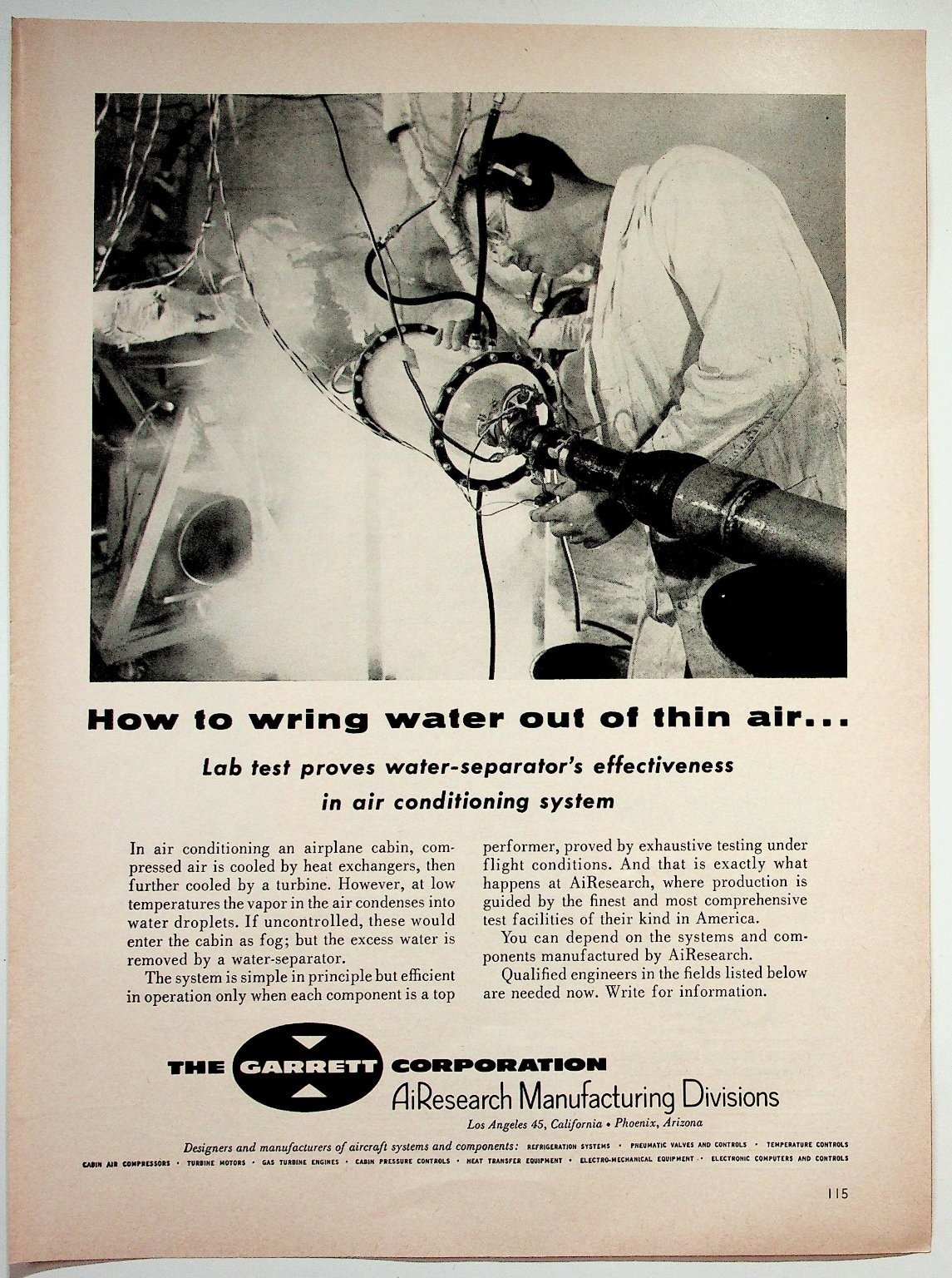 Garrett Corporation 1956 Print Advertisement Air Conditioning System 8x11