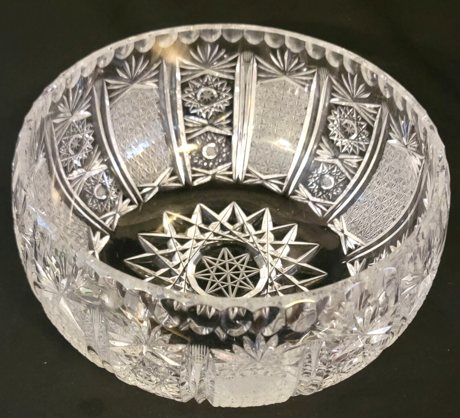 Stunning American Brilliant? Lead Crystal Hand Cut Etched Glass Bowl 5.5 Pounds