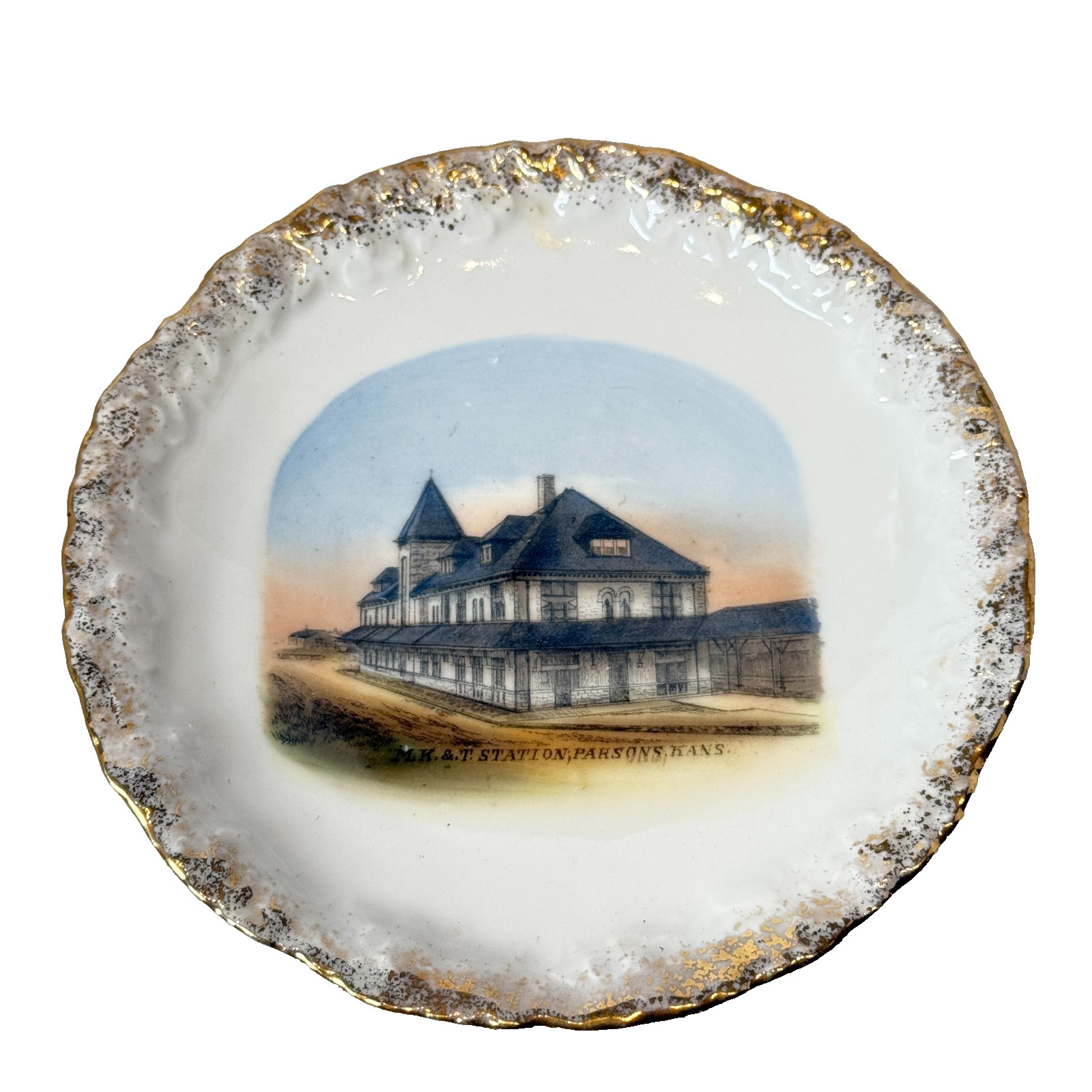 Parsons KS KANSAS RR STATION Antique Souvenir RARE China Dish Plate Parsons KS KANSAS RR STATION Antique Souvenir RARE China Dish Plate