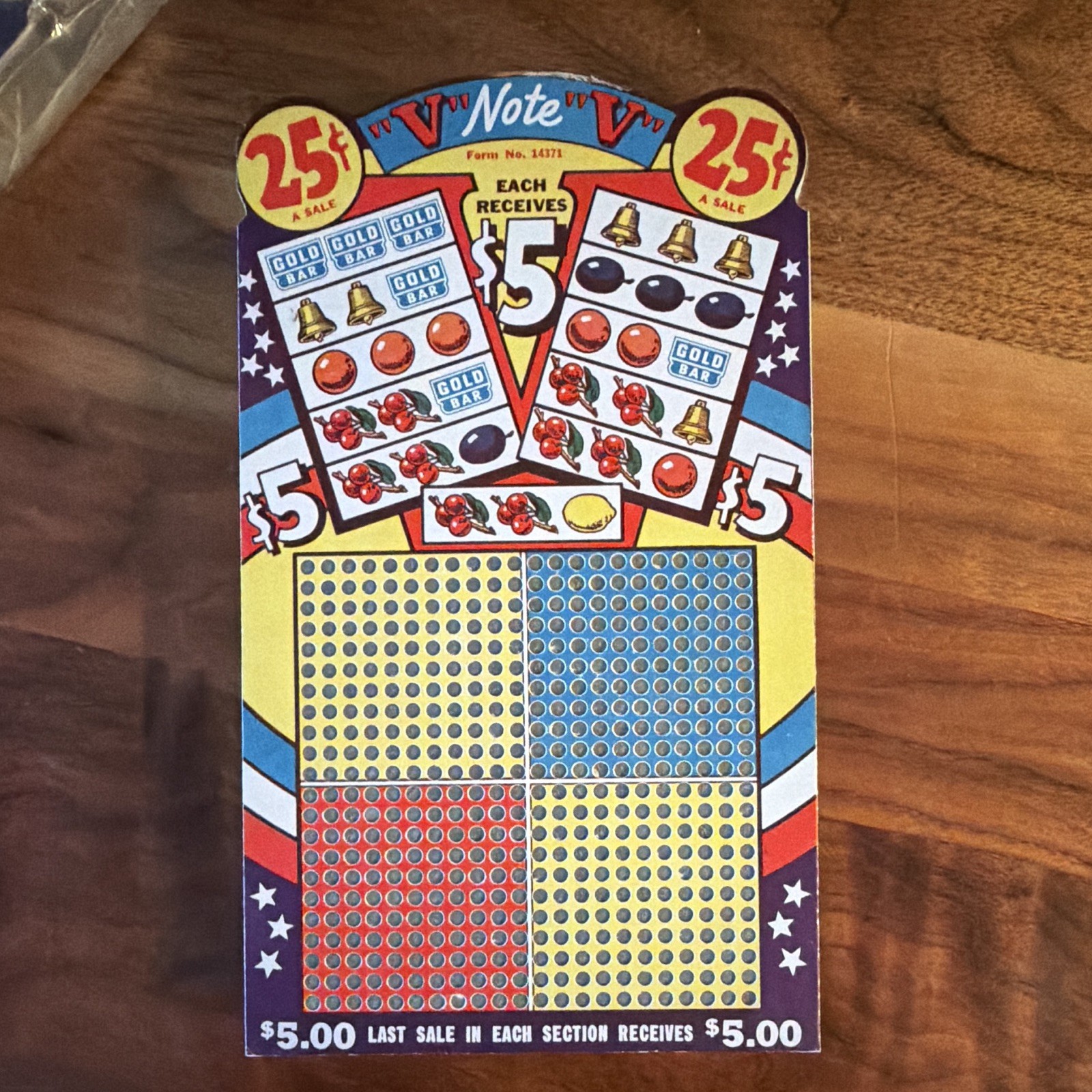Vintage “V” Note 25¢ Punch Board Trade Stimulator Game No. 14371
