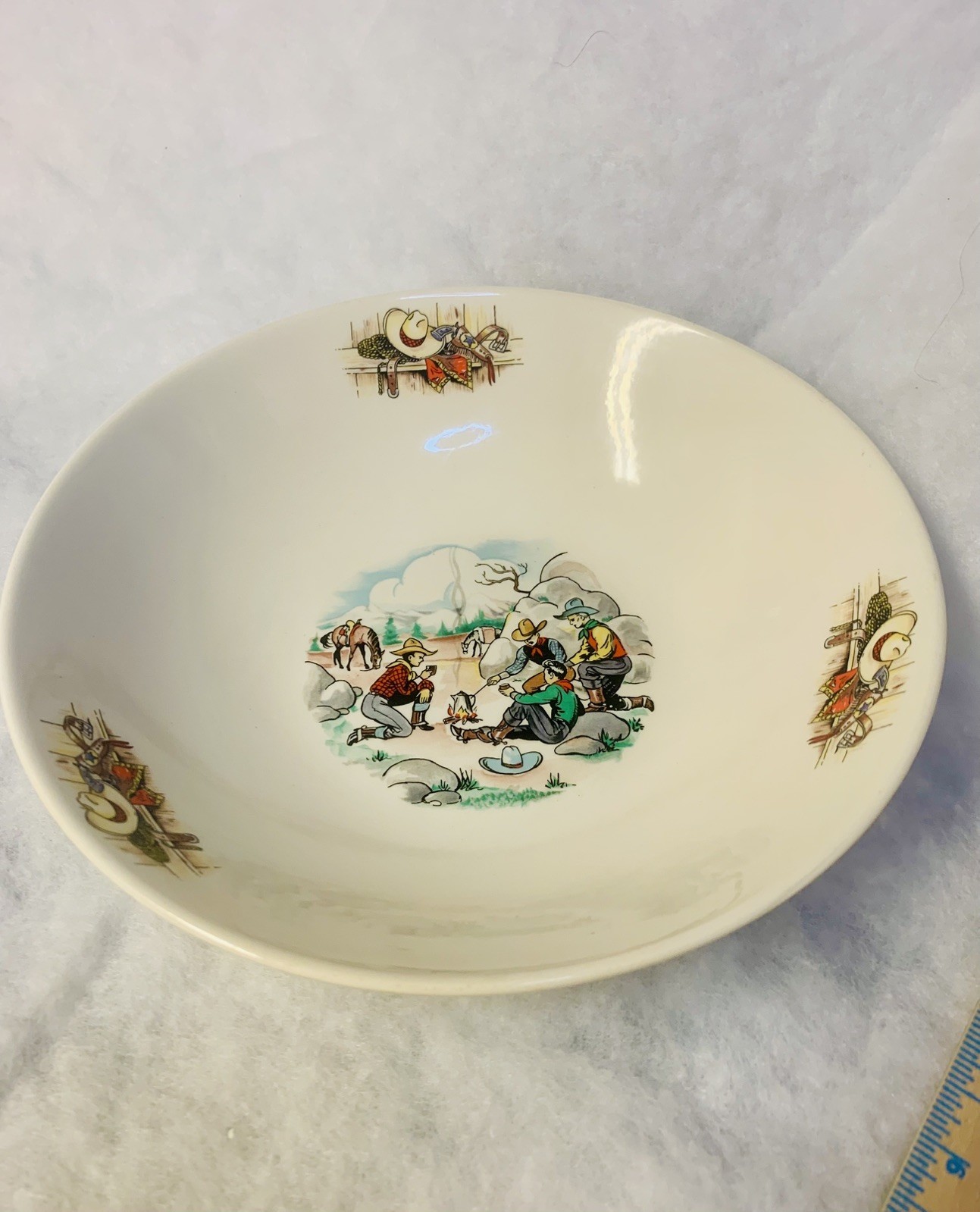 Vintage Homer Laughlin Rhythm Western Ranch Campfire Cowboy Serving Bowl Rare