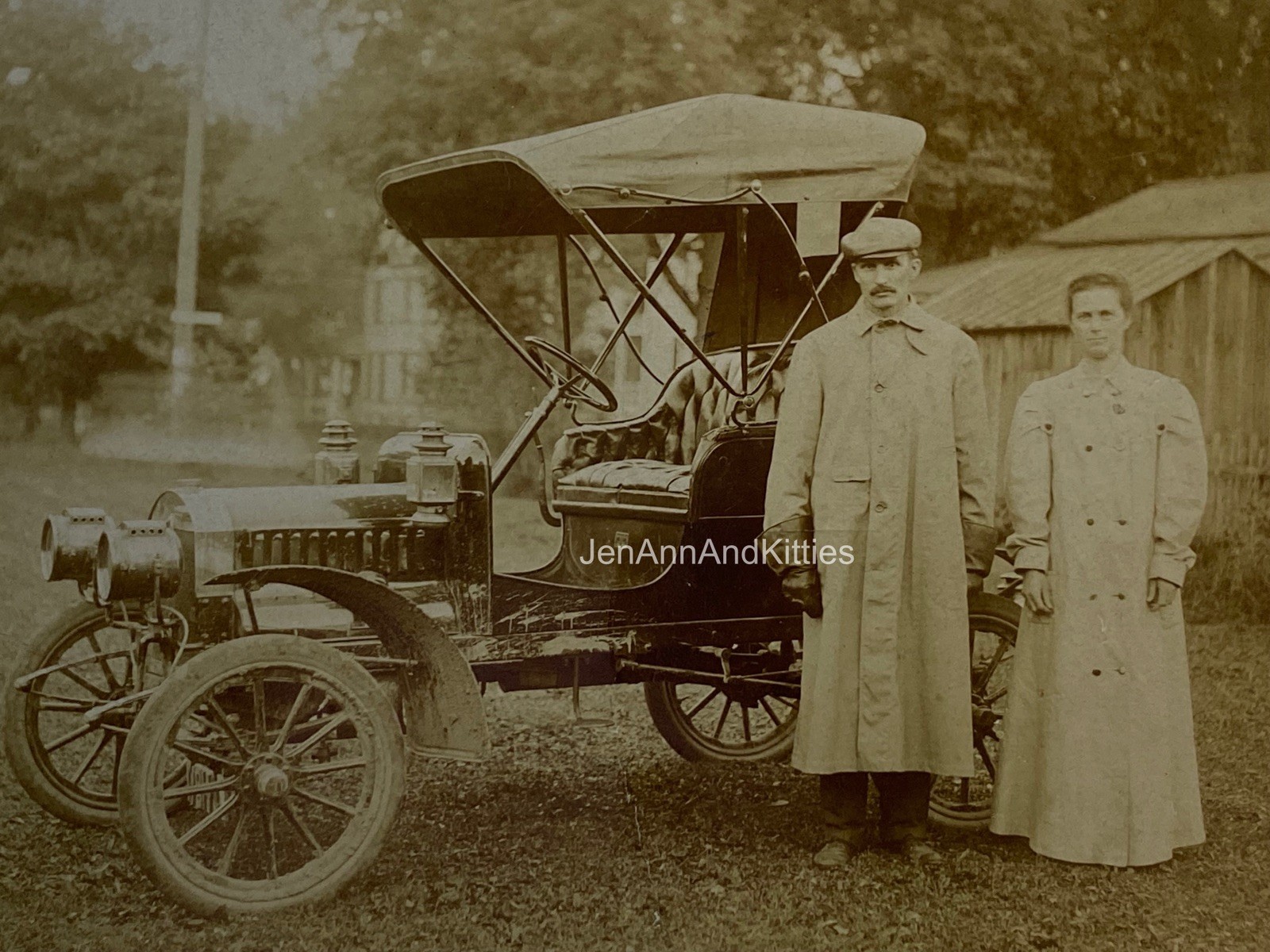 Antique Real Photo Postcard (RPPC) Vintage Touring Automobile Family in Illinois