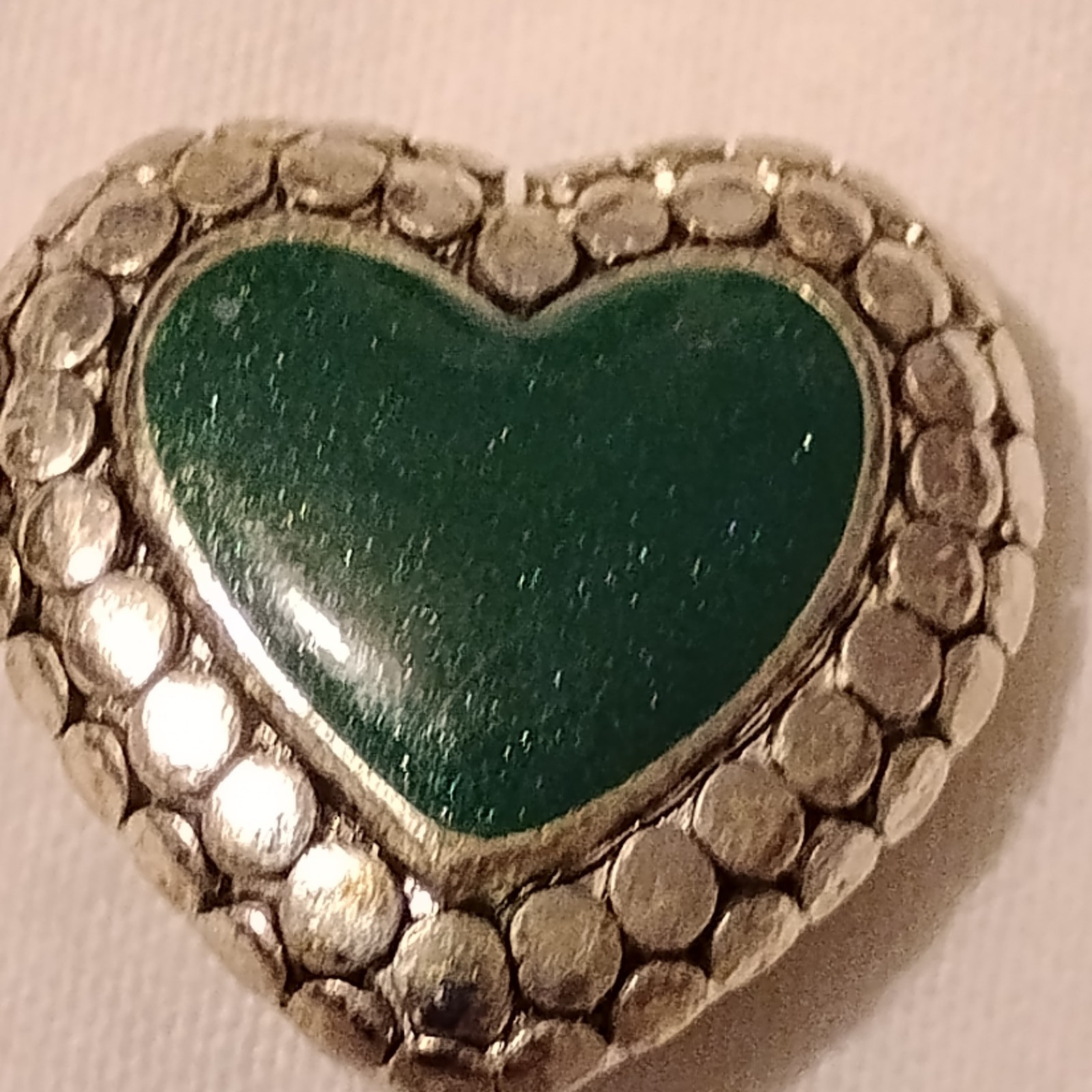Vintage Cabochon dark green Aventurine heart charm or pendant /sterling silver
