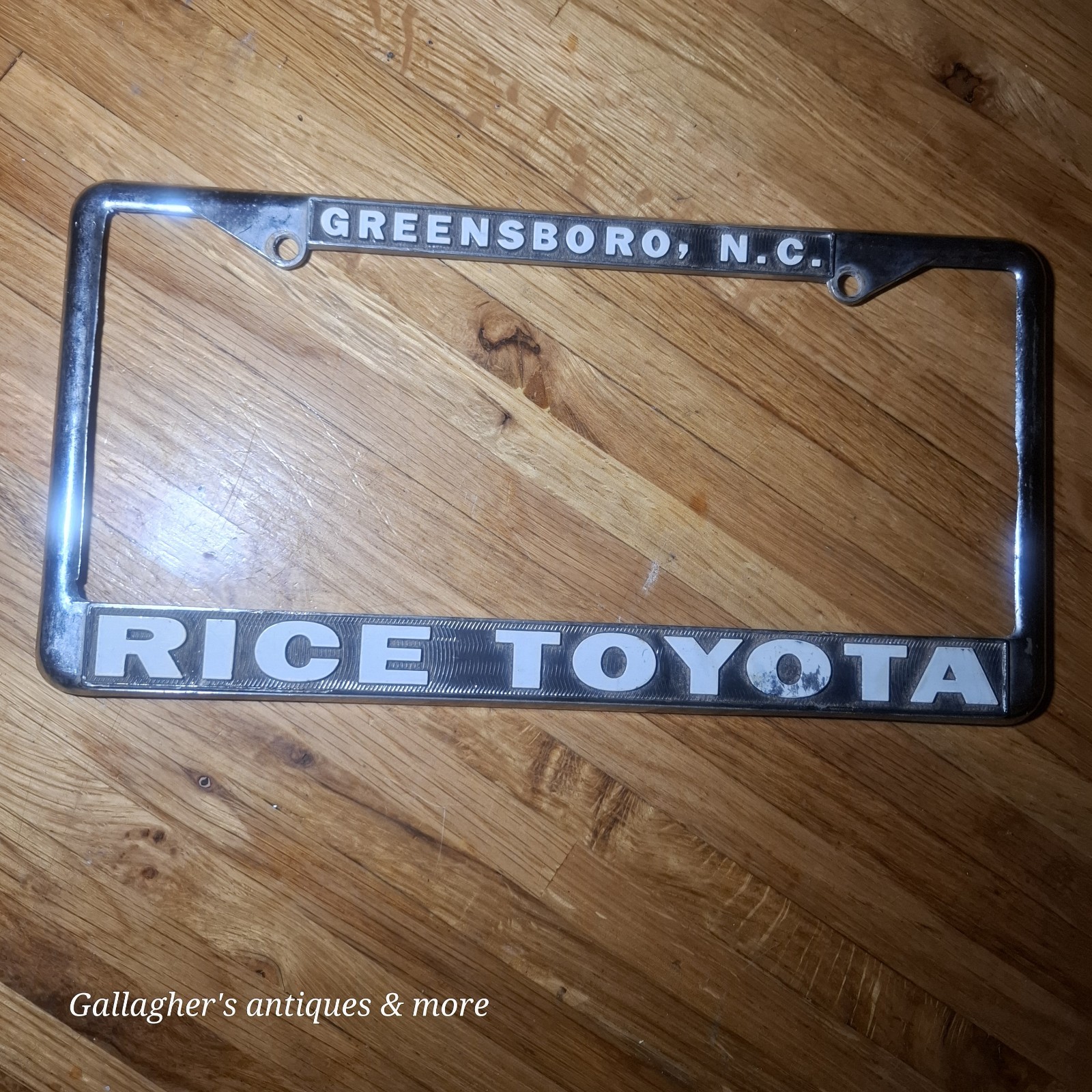 Vintage Greensboro North Carolina RICE'S TOYOTA Dealer License Plate Frame