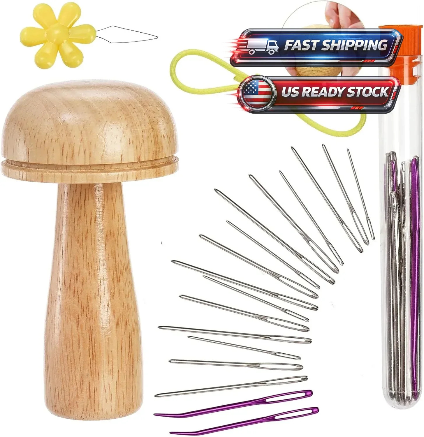 Darning Egg for Socks Wooden Darning Supplies Kit with 15Large Eye Needles 21 Co