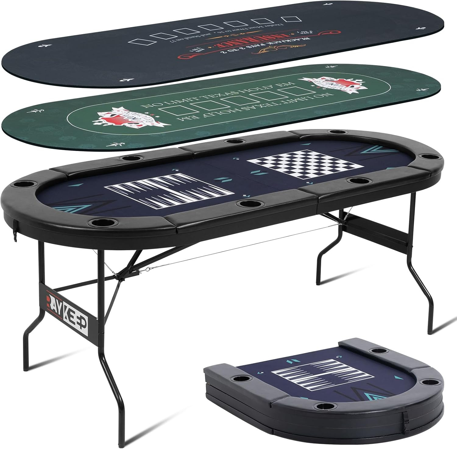 Versatile 4-in-1 Folding Poker Table for 8 Players with Game Mats & Chess Board