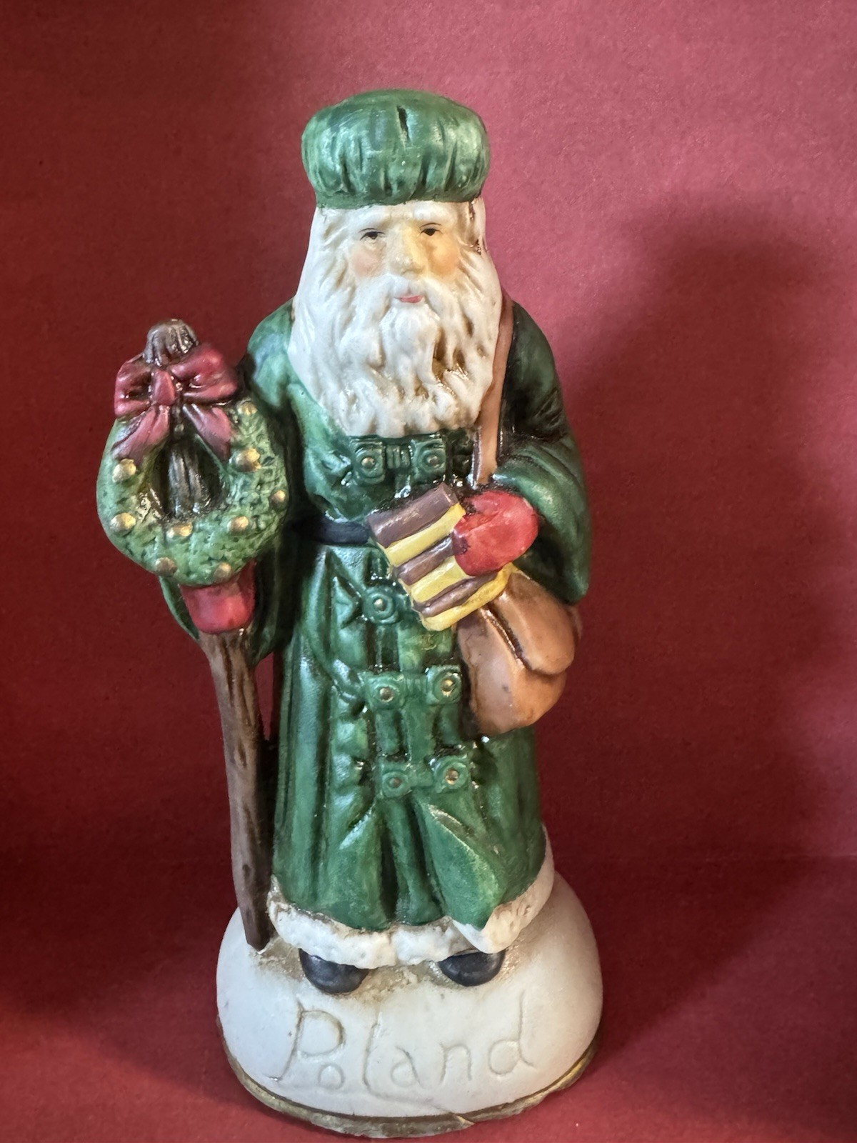 Vtg Santa Bisque Figurine Poland Christmas International Travel Souvenir