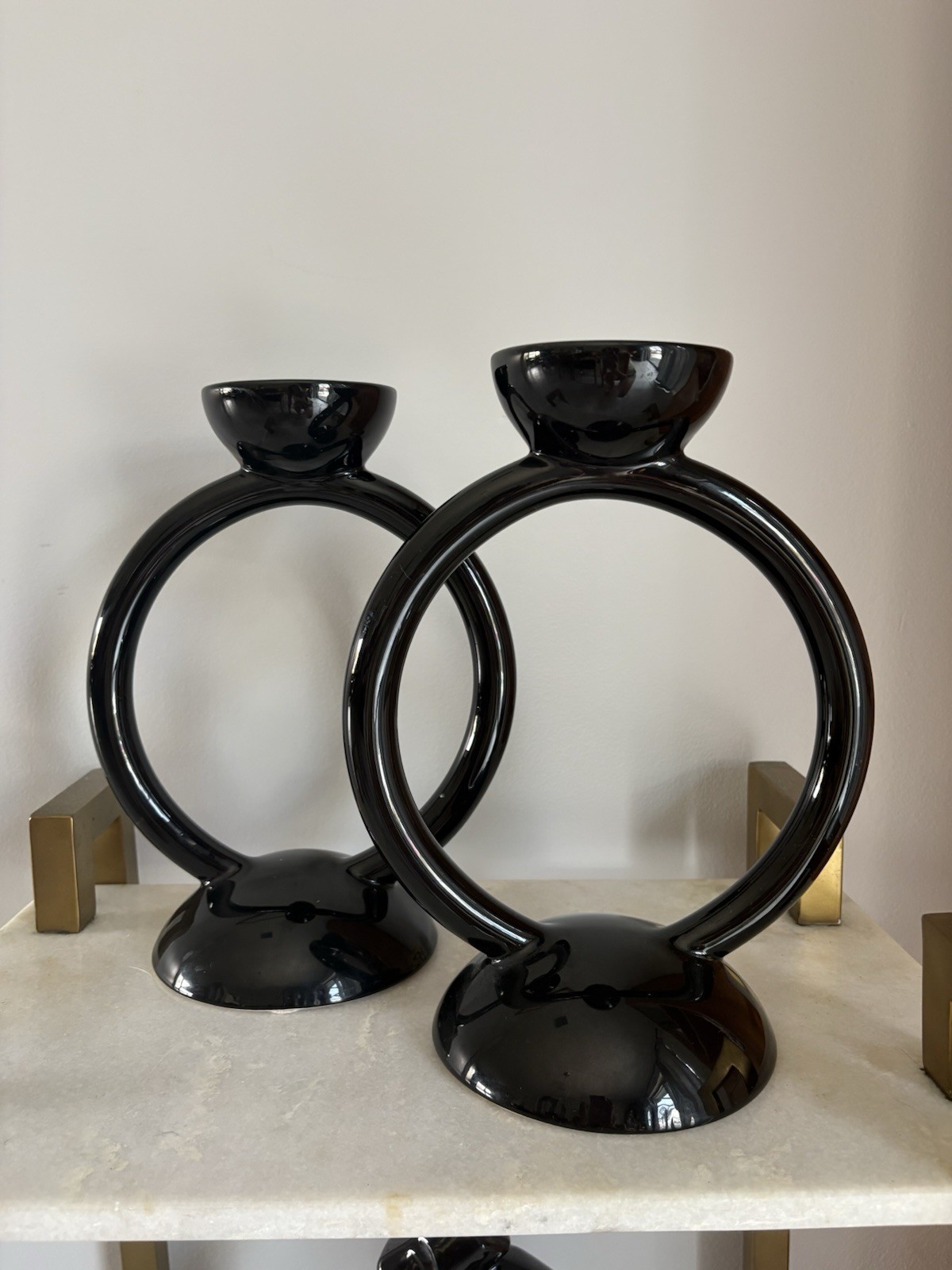 MCM Jaru Of California Ceramic Ring Candleholder Pair. 11.5” Tall
