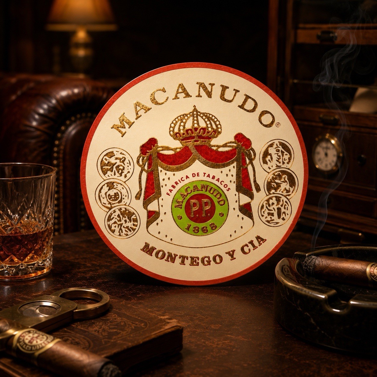 New Macanudo Cigars Inspirado Round Cigar Store Lounge Sign Tobacco Ad Old Logo