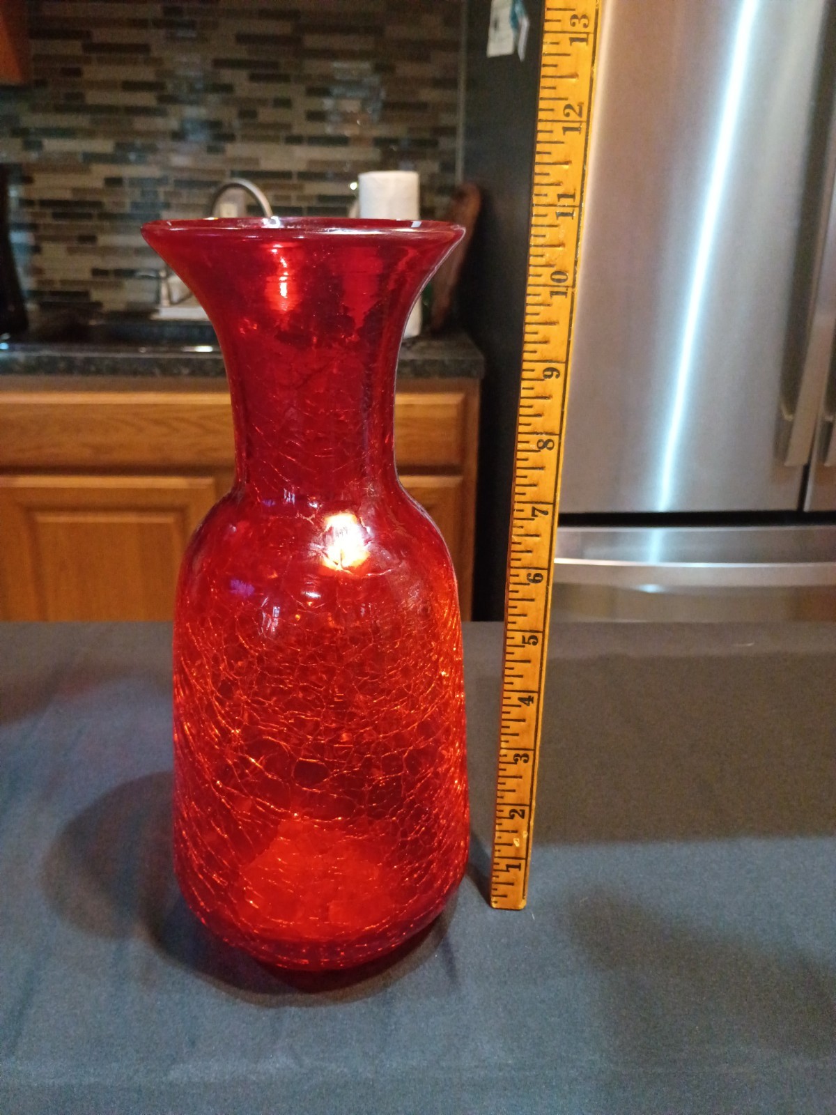 Blenko Orange Crackle Glass Vase MCM Hand Blown EHTF rare