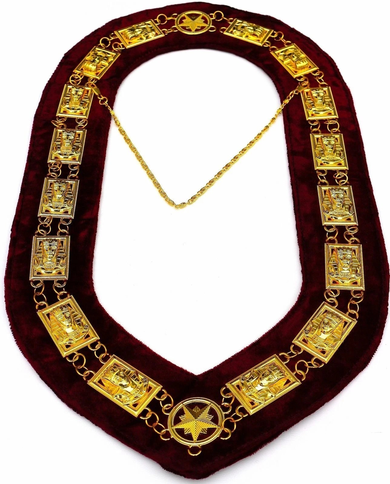 MASONIC Collar Sphinx Golden Metal Chain Maroon Velvet