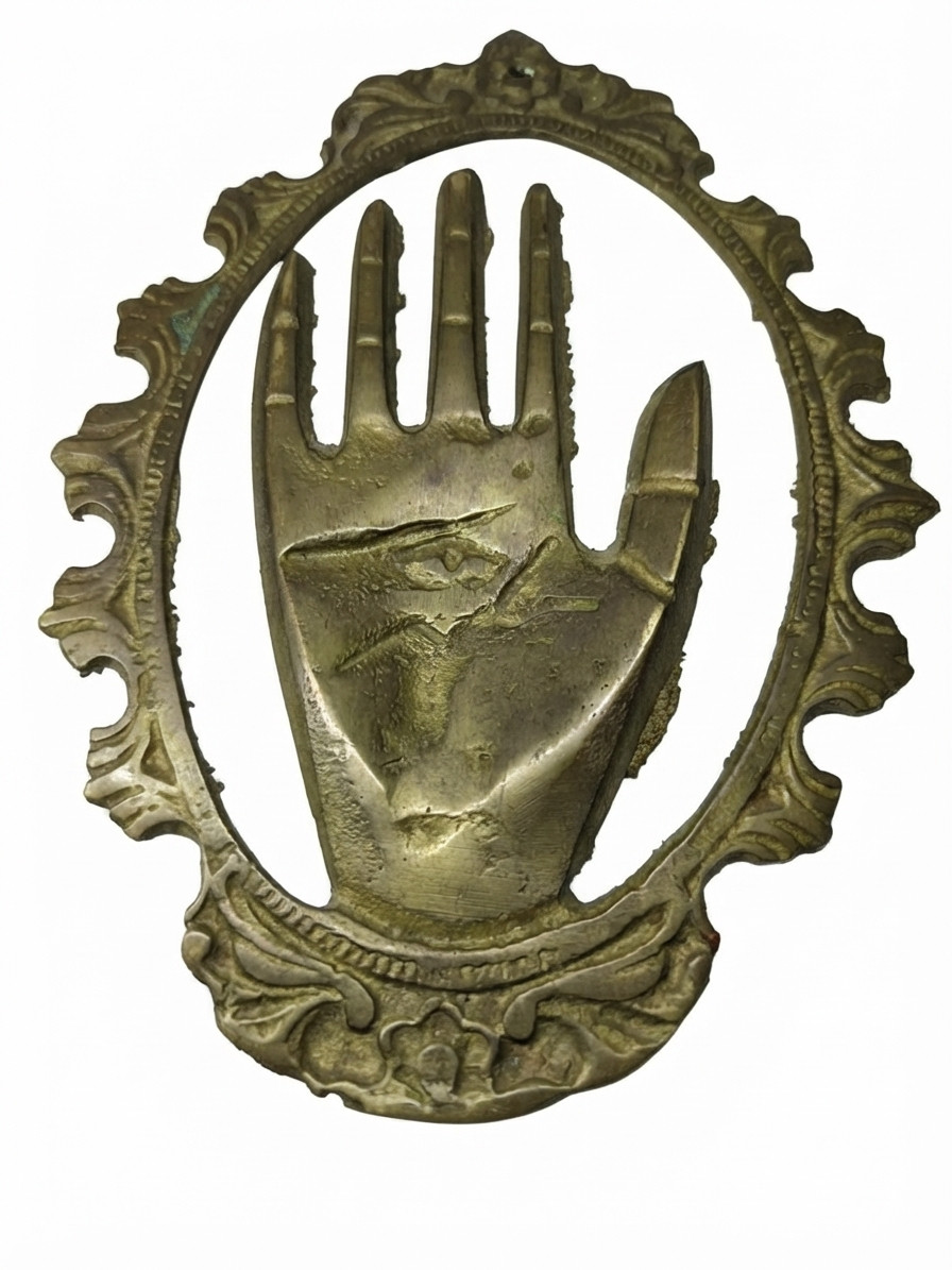 Vintage Brass Hand Wall Plaque with Eye in Palm Mystical Occult Gothic Decor