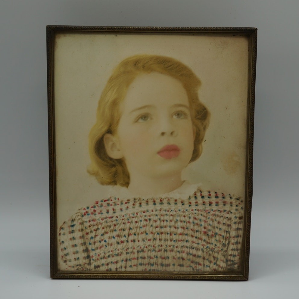 Hand Tinted Photo Young Girl Framed Portrait 8\ Hand Tinted Photo Young Girl Framed Portrait 8\