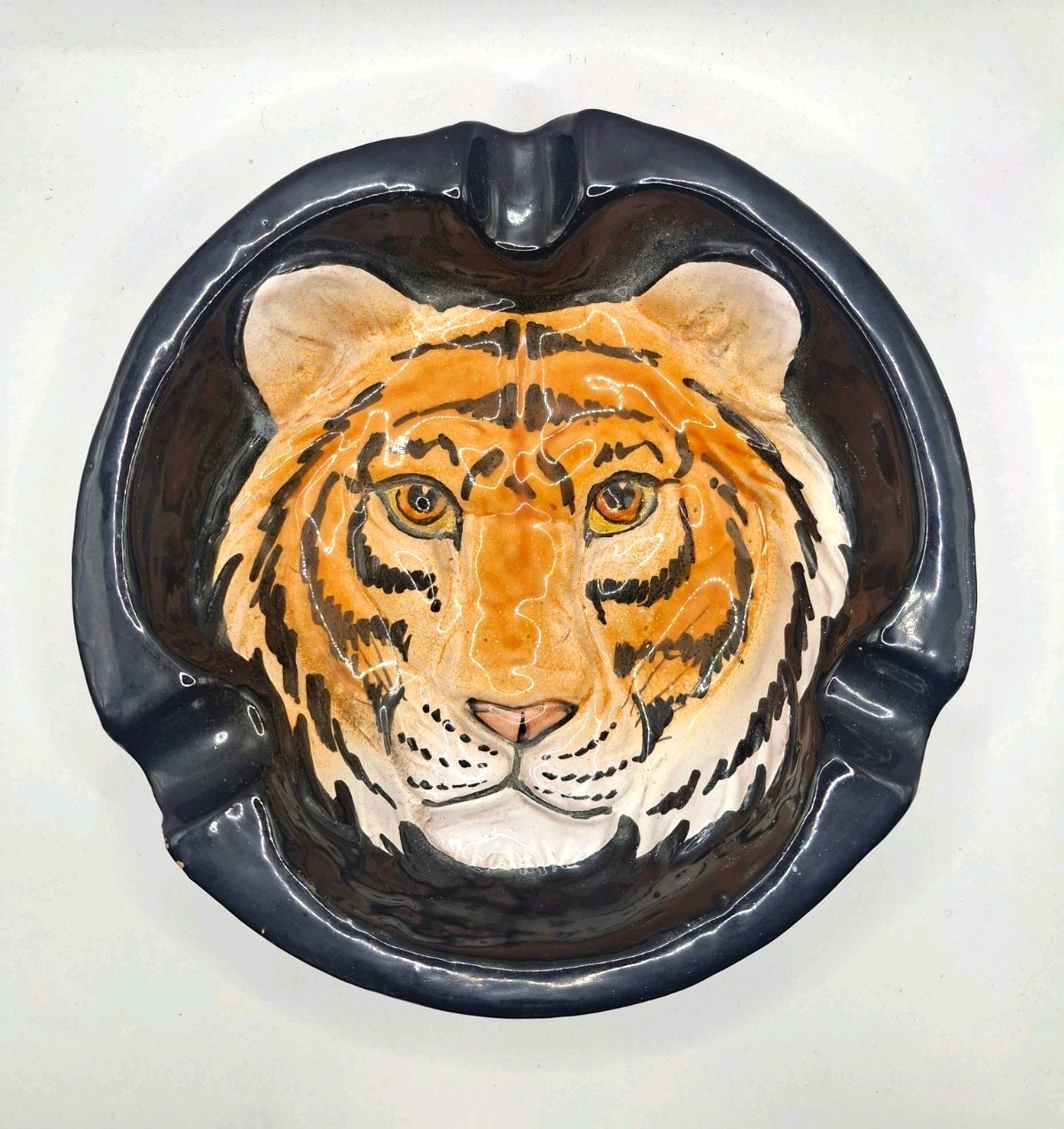 Vintage Mid-Century Bengal Tiger Ashtray Trinket Dish Bowl Italy Jungle Safari