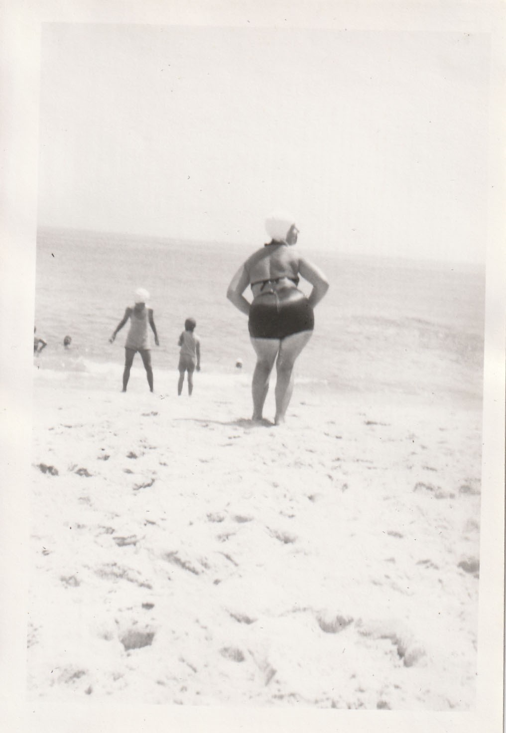 Vintage Photo Curvy Woman in 2 Piece Catalina Swimwear 1950s Beach Swim Cap USA