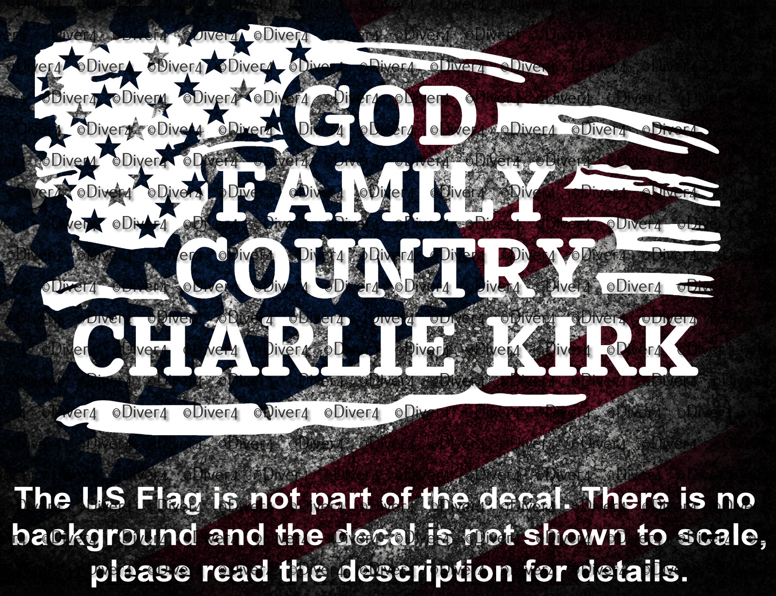 God Family Country Charlie Kirk in Distressed Flag Vinyl Decal US Seller