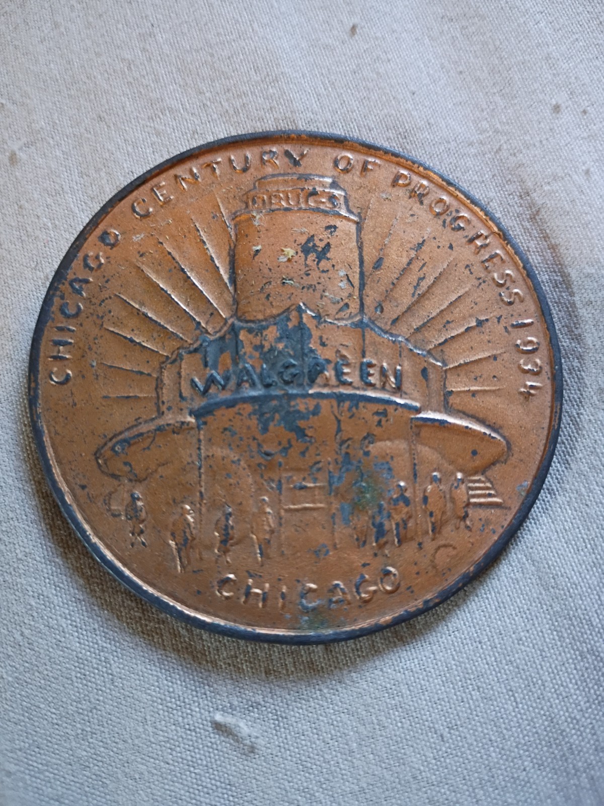 Antique 1934 Century Of Progress Chicago Medal Paperweight.