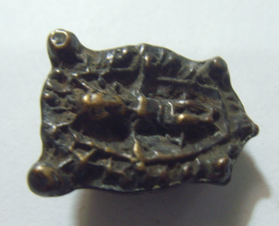 1600s antique religious Baby Moses in basket arc copper miniature icon 52140