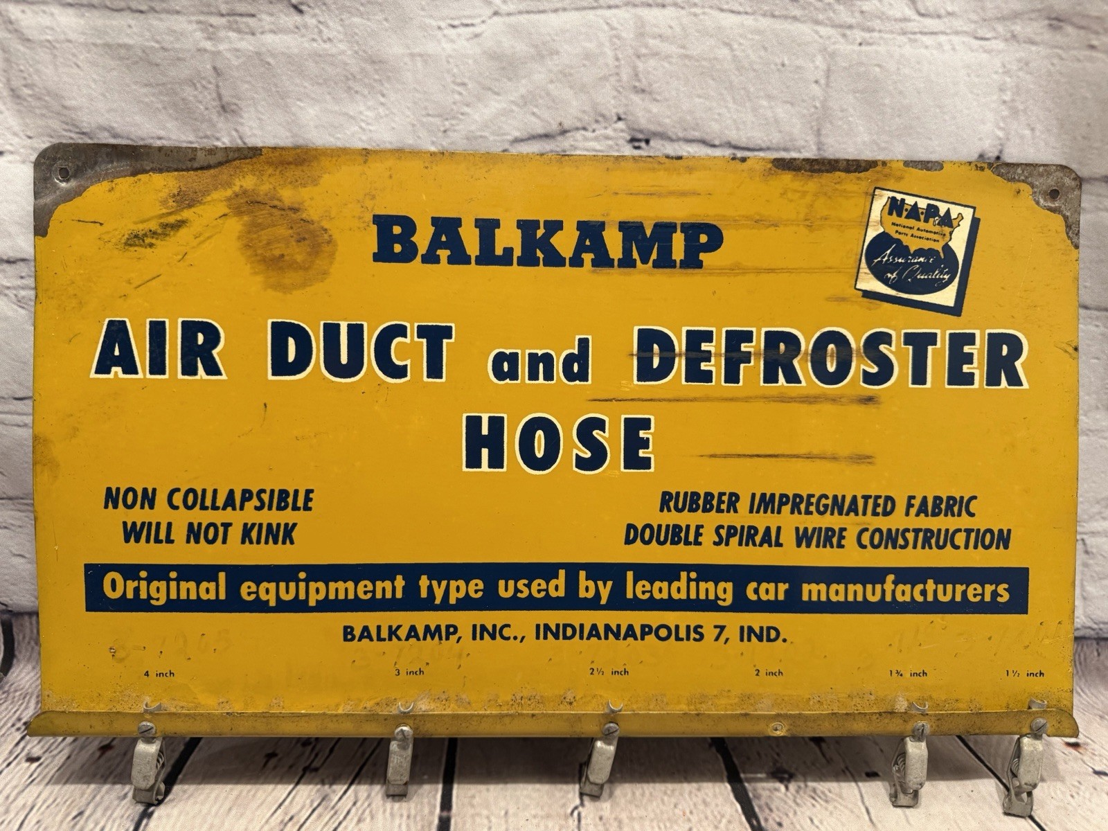 Vintage NAPA Sign Balkamp Sotre Display Air Duct & Defroster Hose Indianapolis 