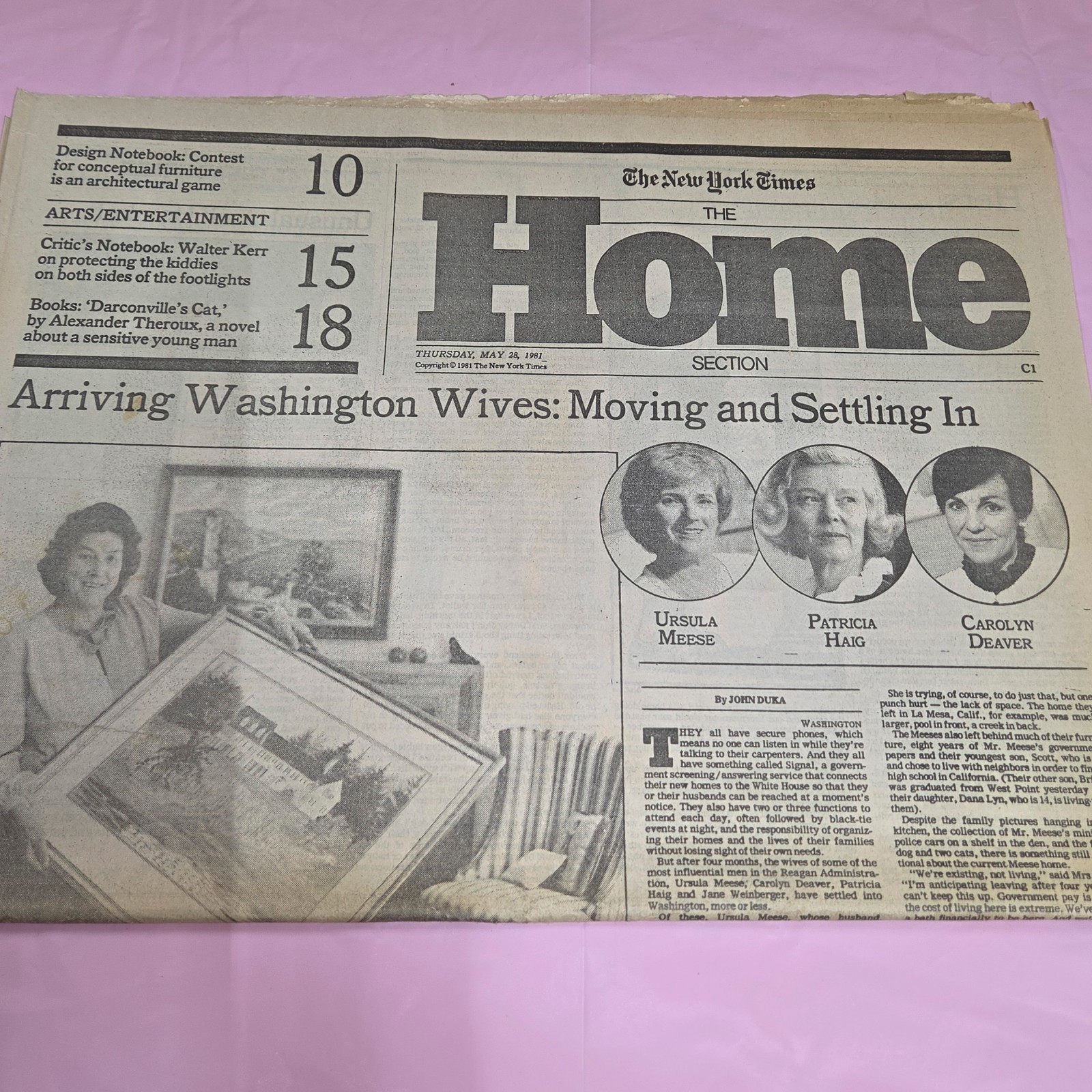 1981 NY Times Home Section May 28 Washington Wives Newspaper