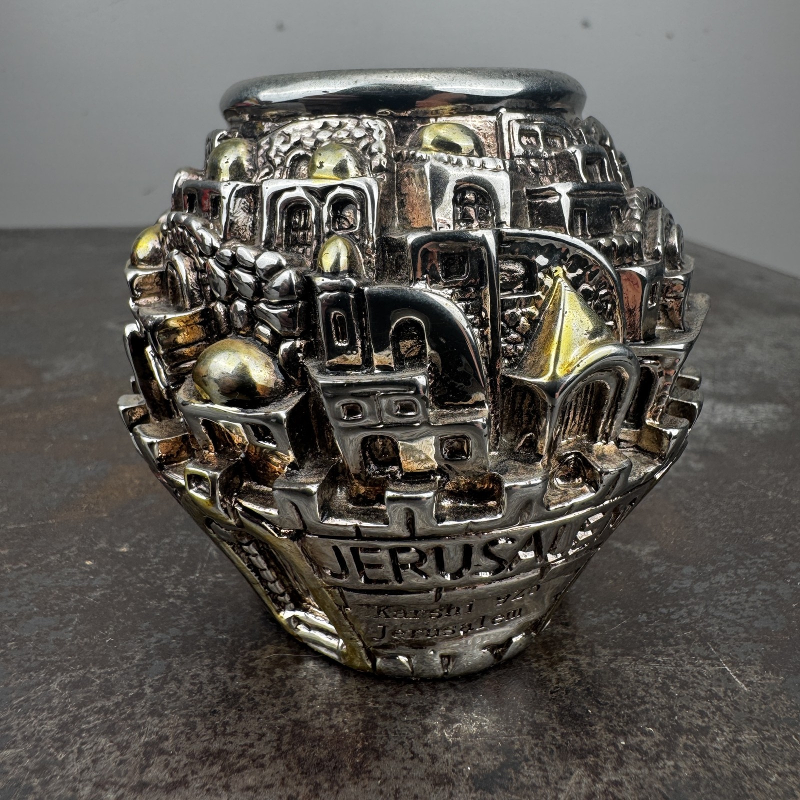 H KARSHI Sterling Silver Electroformed Holy Land Jerusalem Candlestick - 2.75\ H KARSHI Sterling Silver Electroformed Holy Land Jerusalem Candlestick - 2.75\