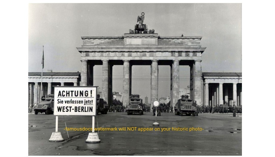 Berlin Wall PHOTO Brandenburg Gate German Soldiers Water Trucks CIA Photo 1961