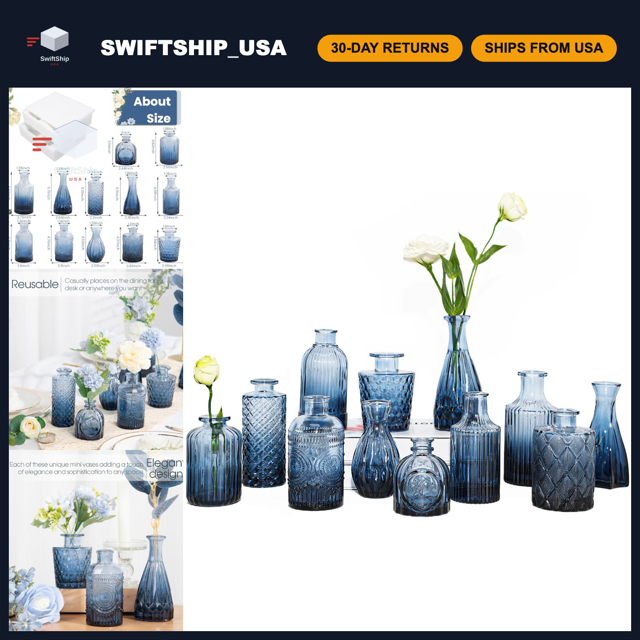 12Pcs Blue Glass Bud Vases Set - Small Decorative Flower Vases for Home Decor 12Pcs Blue Glass Bud Vases Set - Small Decorative Flower Vases for Home Decor