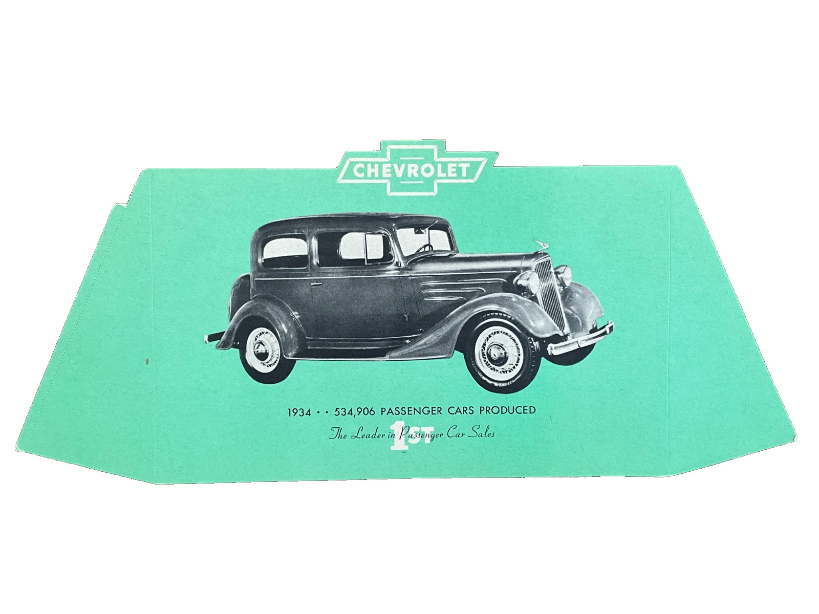Vintage 1934 Chevrolet Sedan Dealer Display Card Sign Green Bowtie NOS Automotiv Vintage 1934 Chevrolet Sedan Dealer Display Card Sign Green Bowtie NOS Automotiv