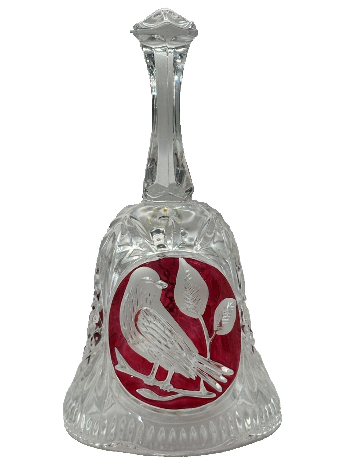 Crystal Bell with Bird by Hofbauer of Germany German Glass Ruby and Clear