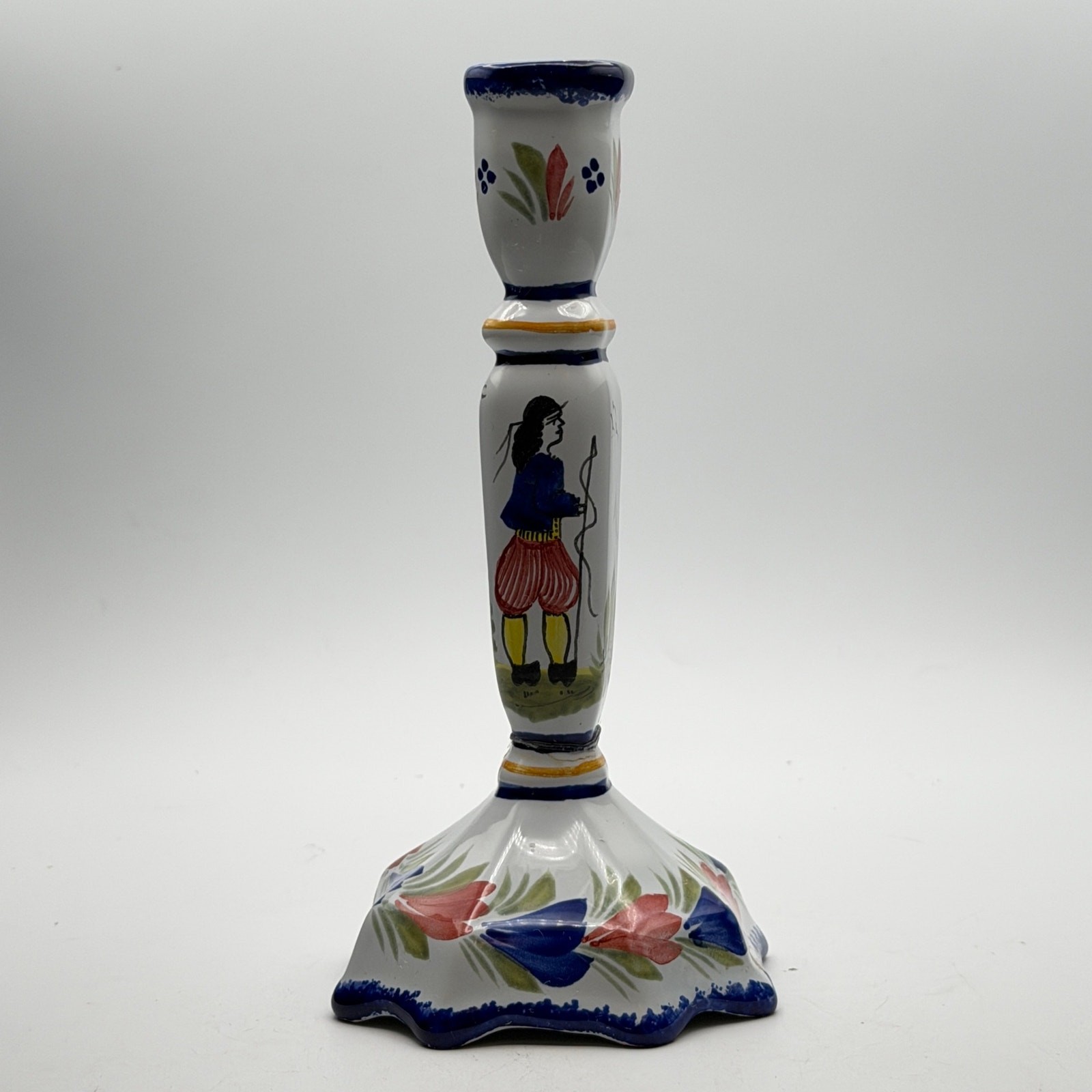 Vintage HB Quimper France Candlestick Breton Man Hand Painted 8.75” Repair