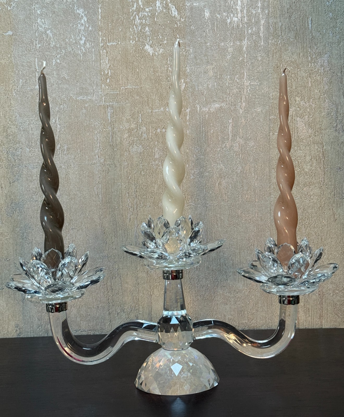 Sorelle Handcrafted Crystal Lotus Candelabra 3-Light Candle Holder w/ Box