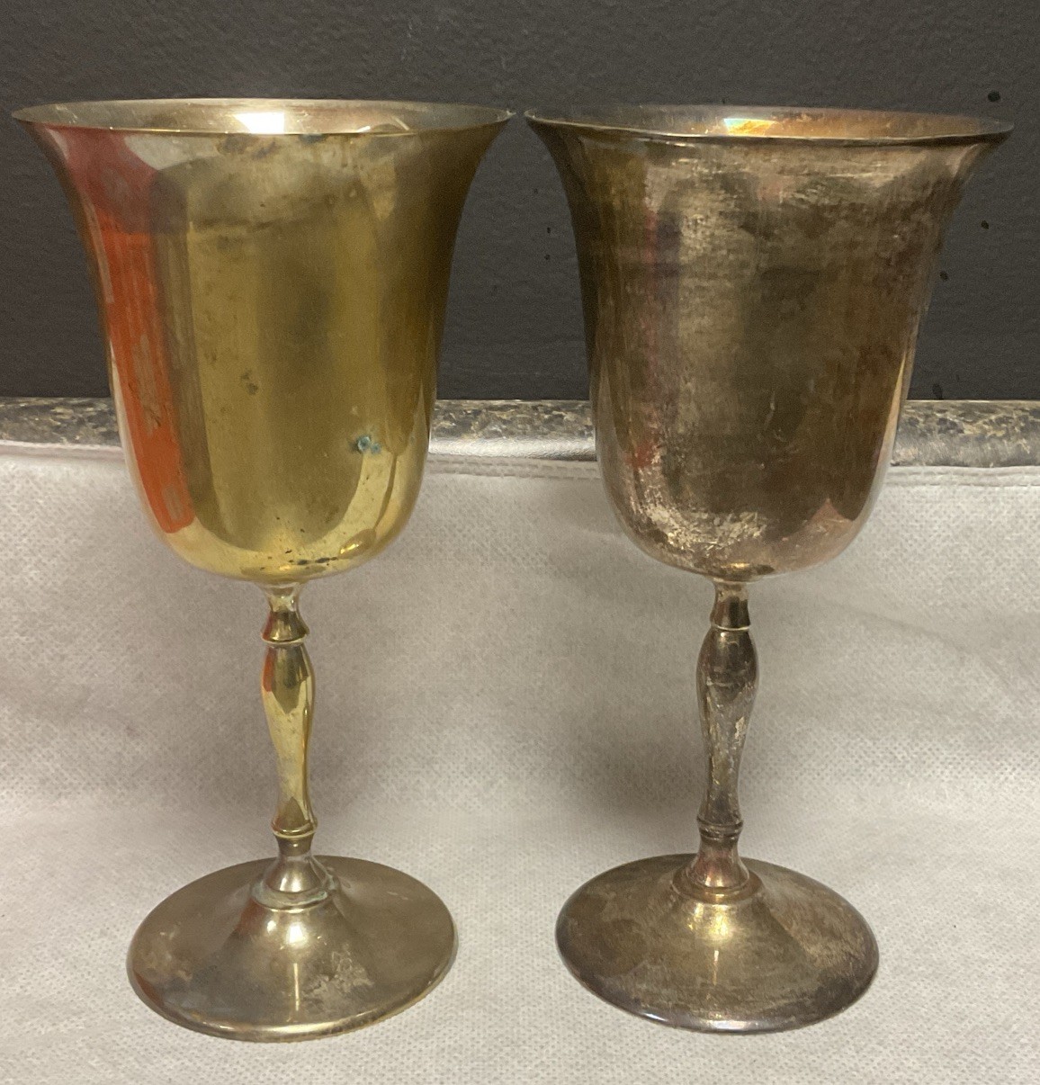 Set Of 2 Vintage Brass Metal Wine Goblet Chalice 7.5” Tall