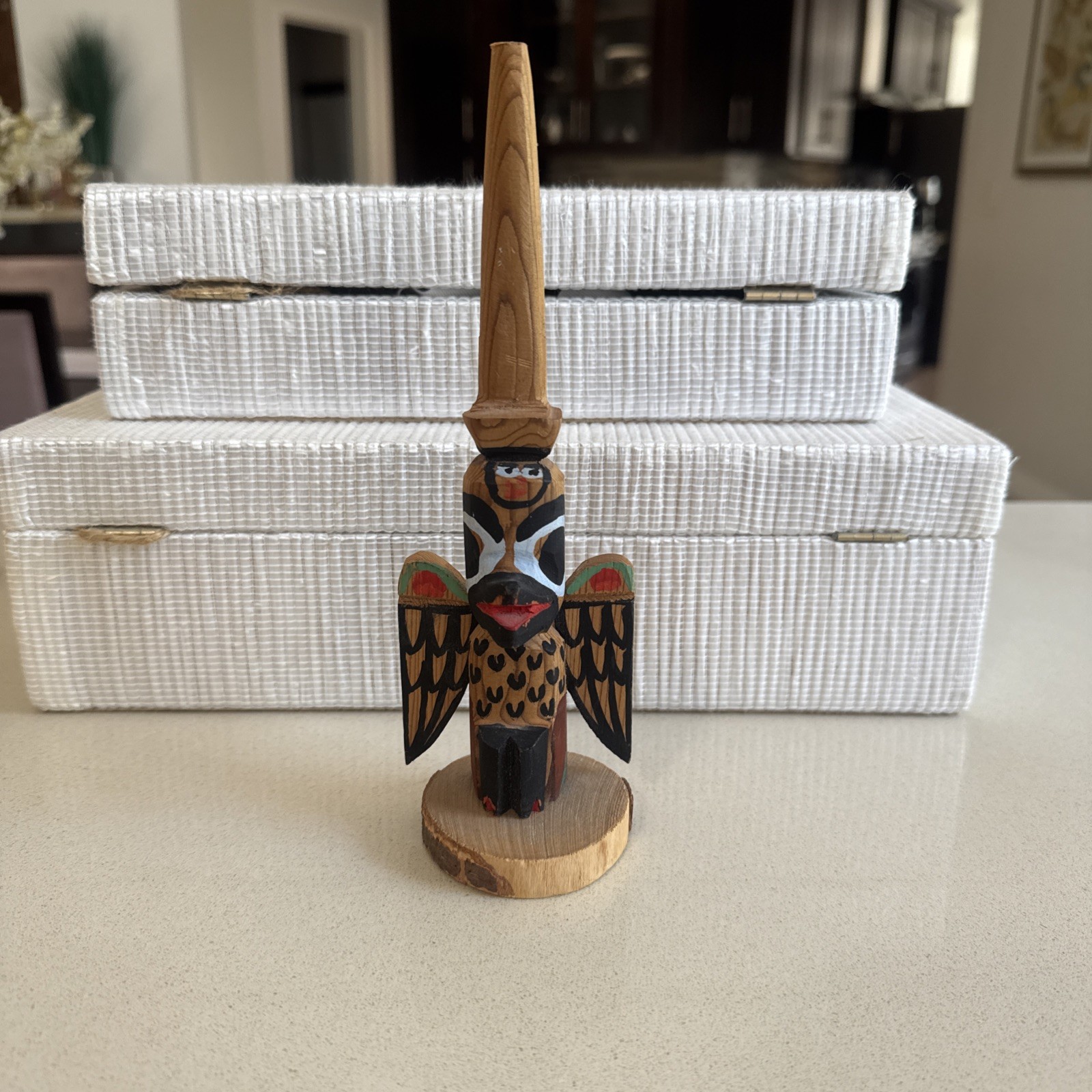 Vintage 70s Conrad Mather Alaska Native American Hand Carved Totem Ketchikan
