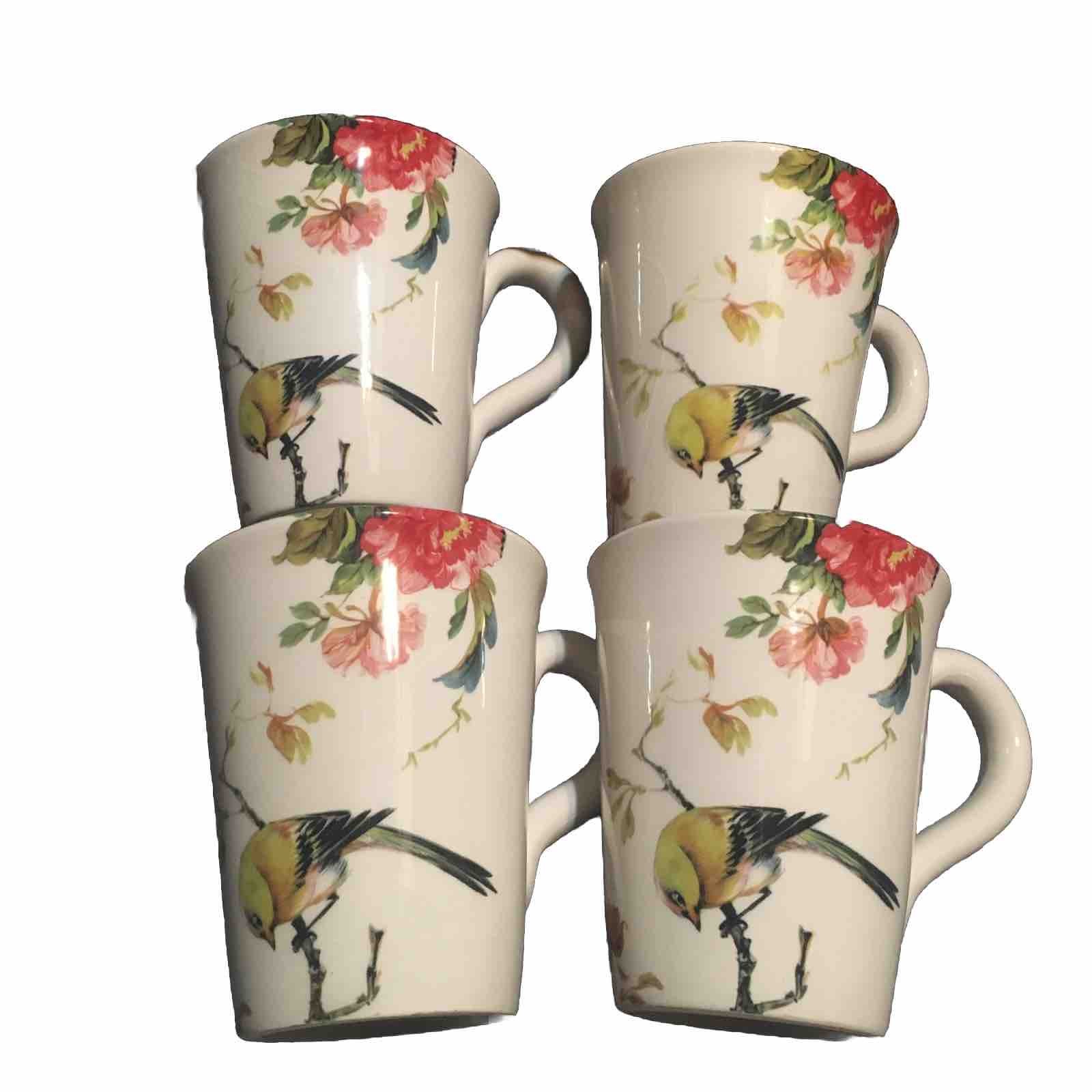 Southern Living Earthenware Flower & Bird Ceramic Cups Handcrafted In Italy (4)